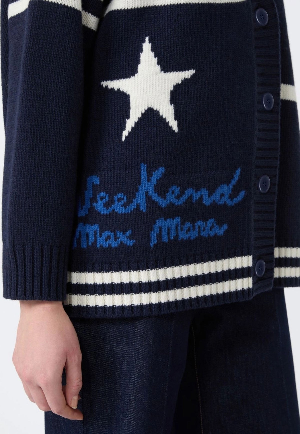 Weekend Max Mara cardigan in lana jacquard blu marino 