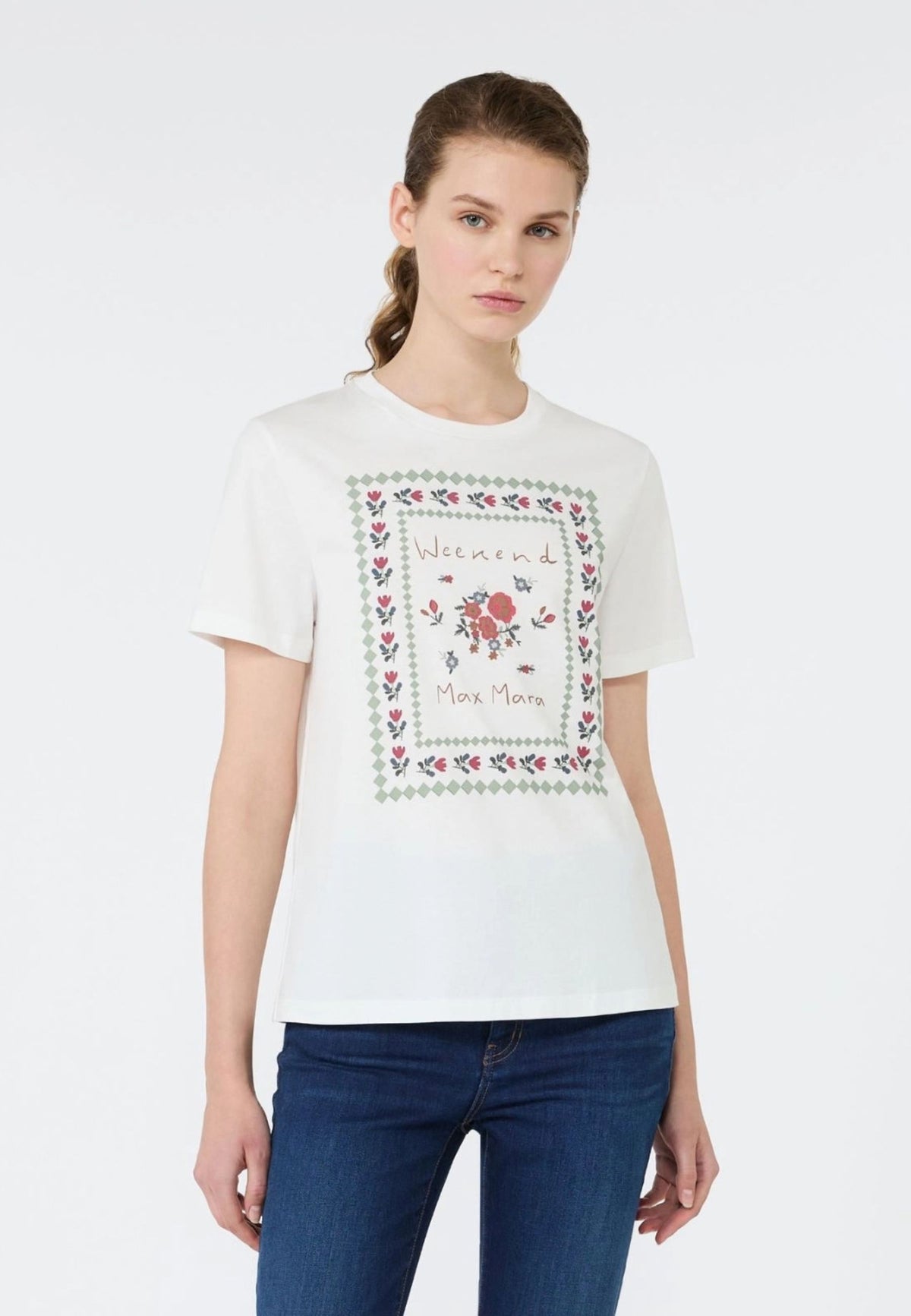 Weekend Max Mara T-shirt bianca in cotone con stampa 