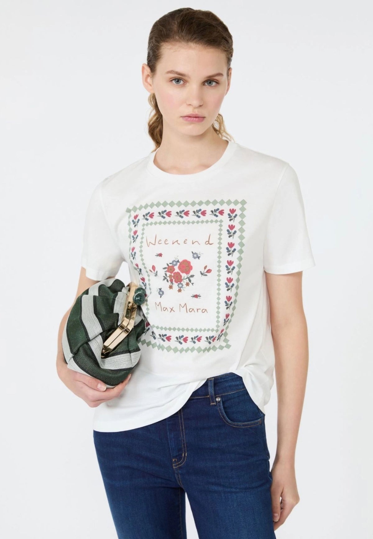 Weekend Max Mara T-shirt bianca in cotone con stampa 