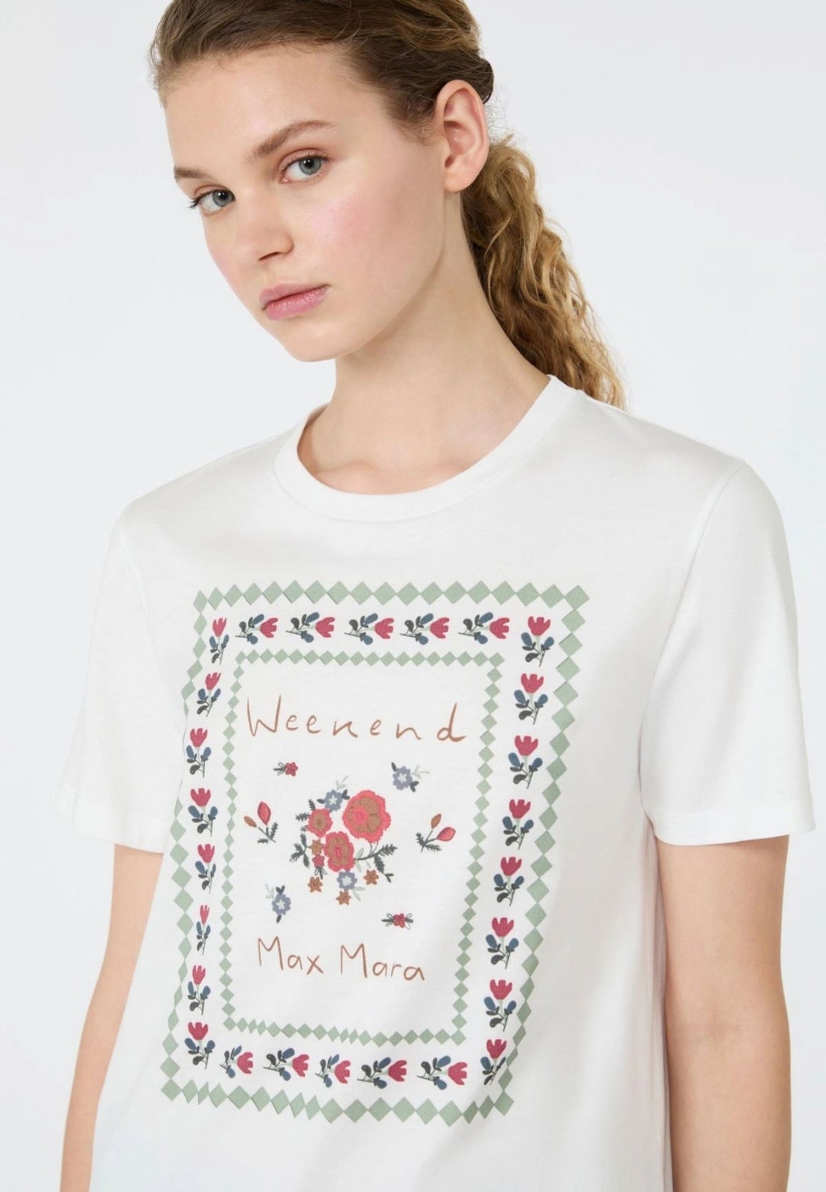 Weekend Max Mara T-shirt bianca in cotone con stampa 