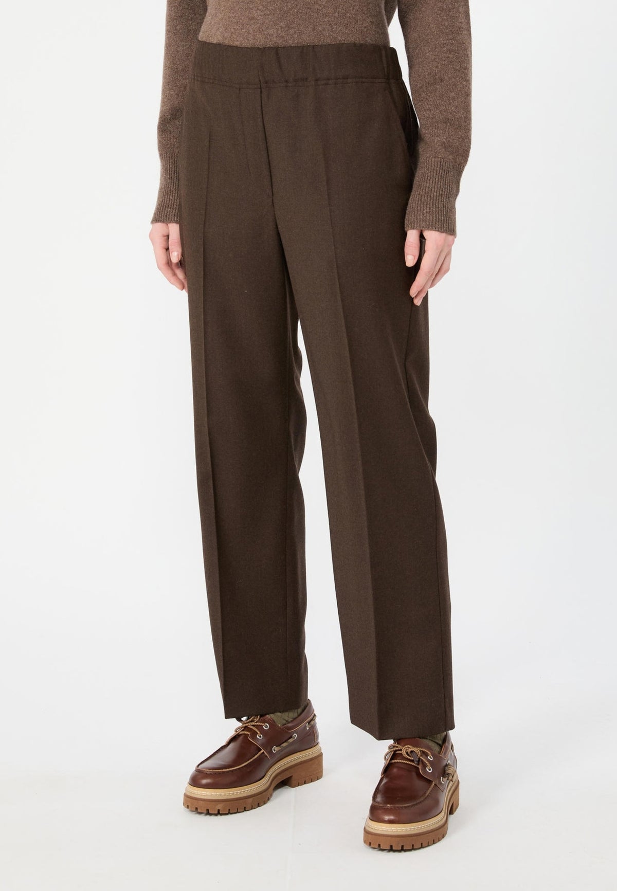 Weekend Max Mara - Pantalone in flanella di lana stretch - Castagna 