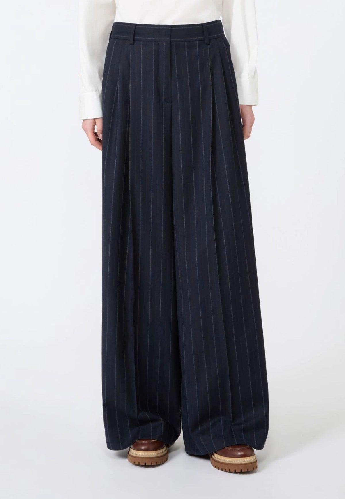 Weekend Max Mara - Pantalone Sartoriale Wide Leg in Flanella Gessata 