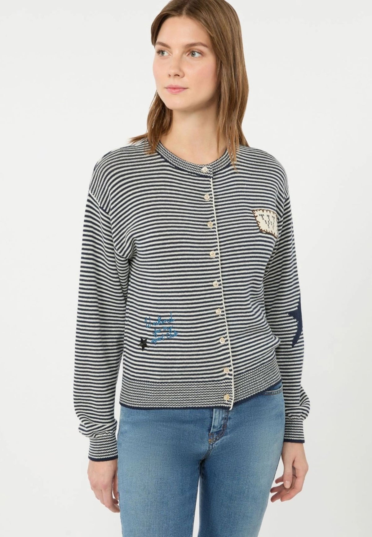 Weekend Max Mara - Cardigan Girocollo in Cotone con Intarsi 