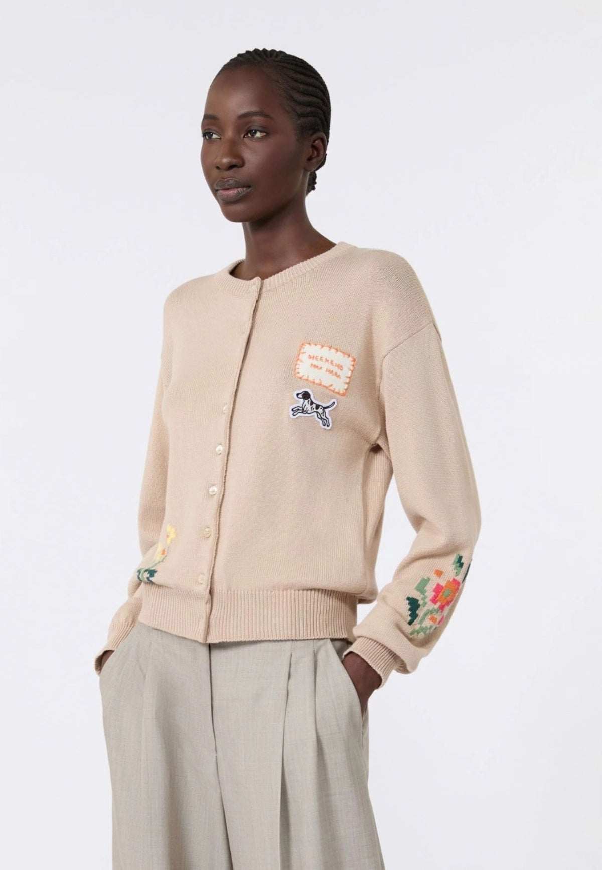 Weekend Max Mara - Cardigan Girocollo in Cotone con Intarsi 