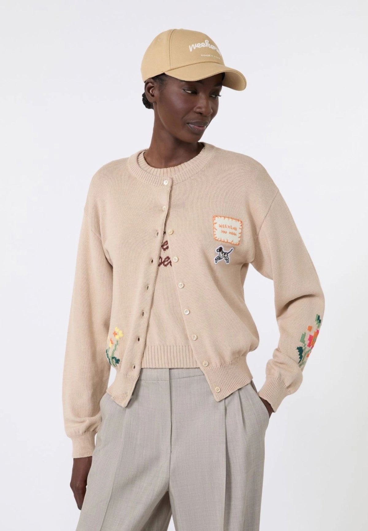 Weekend Max Mara - Cardigan Girocollo in Cotone con Intarsi 