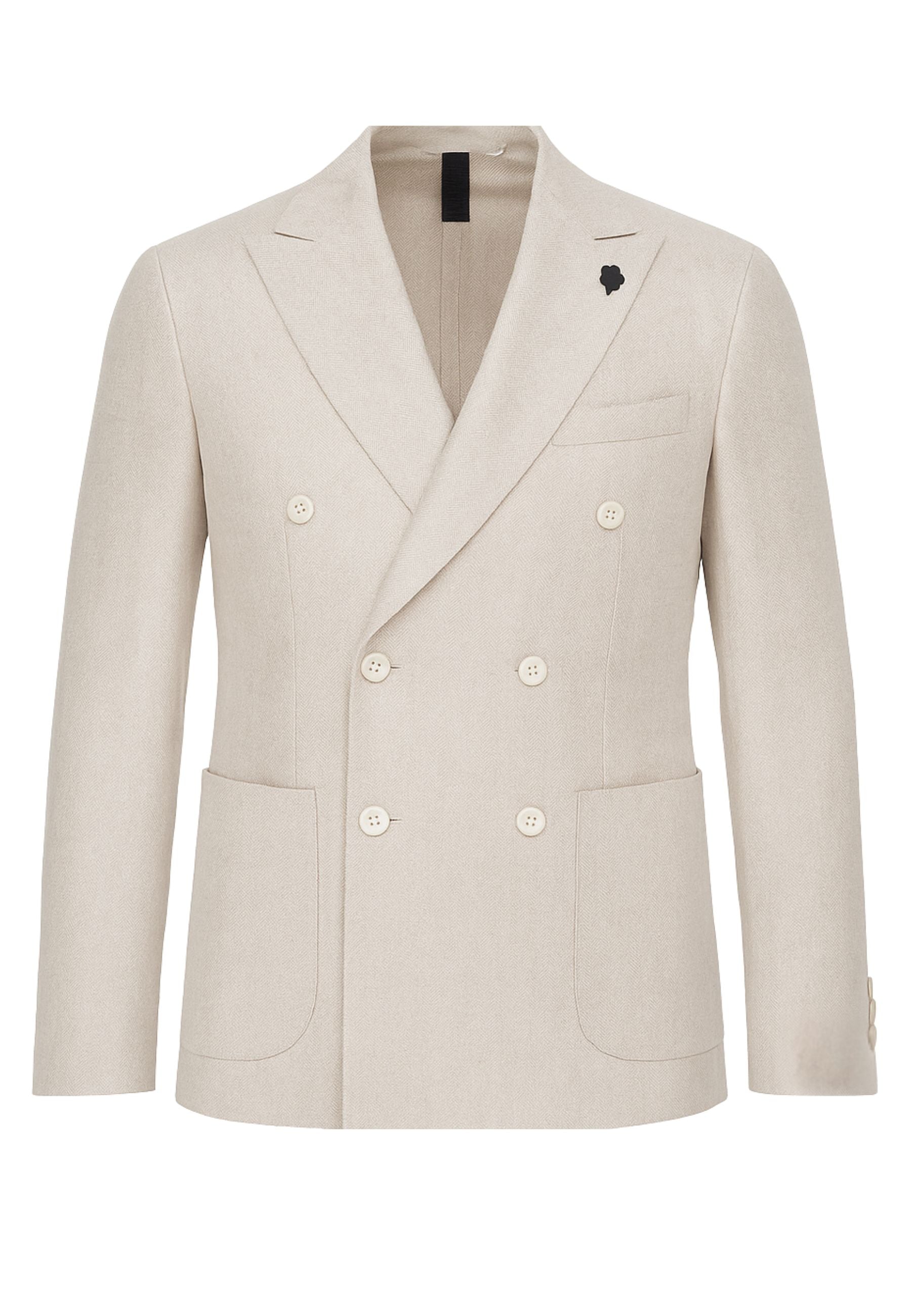Giacca Doppiopetto in Lino e Cotone - Beige<BR/> 