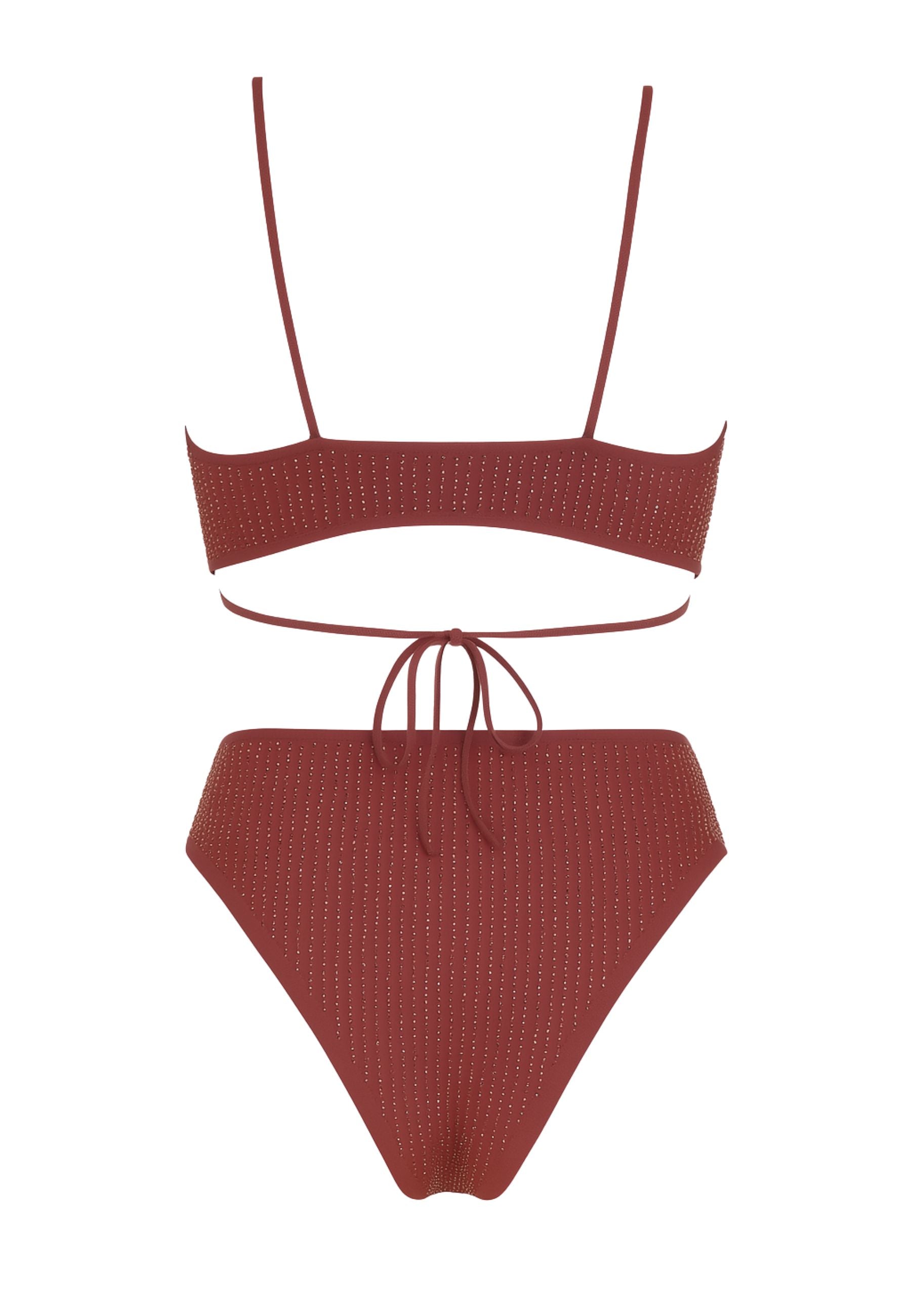 Costume Due Pezzi con Strass Bordeaux - Margherita Mazzei 