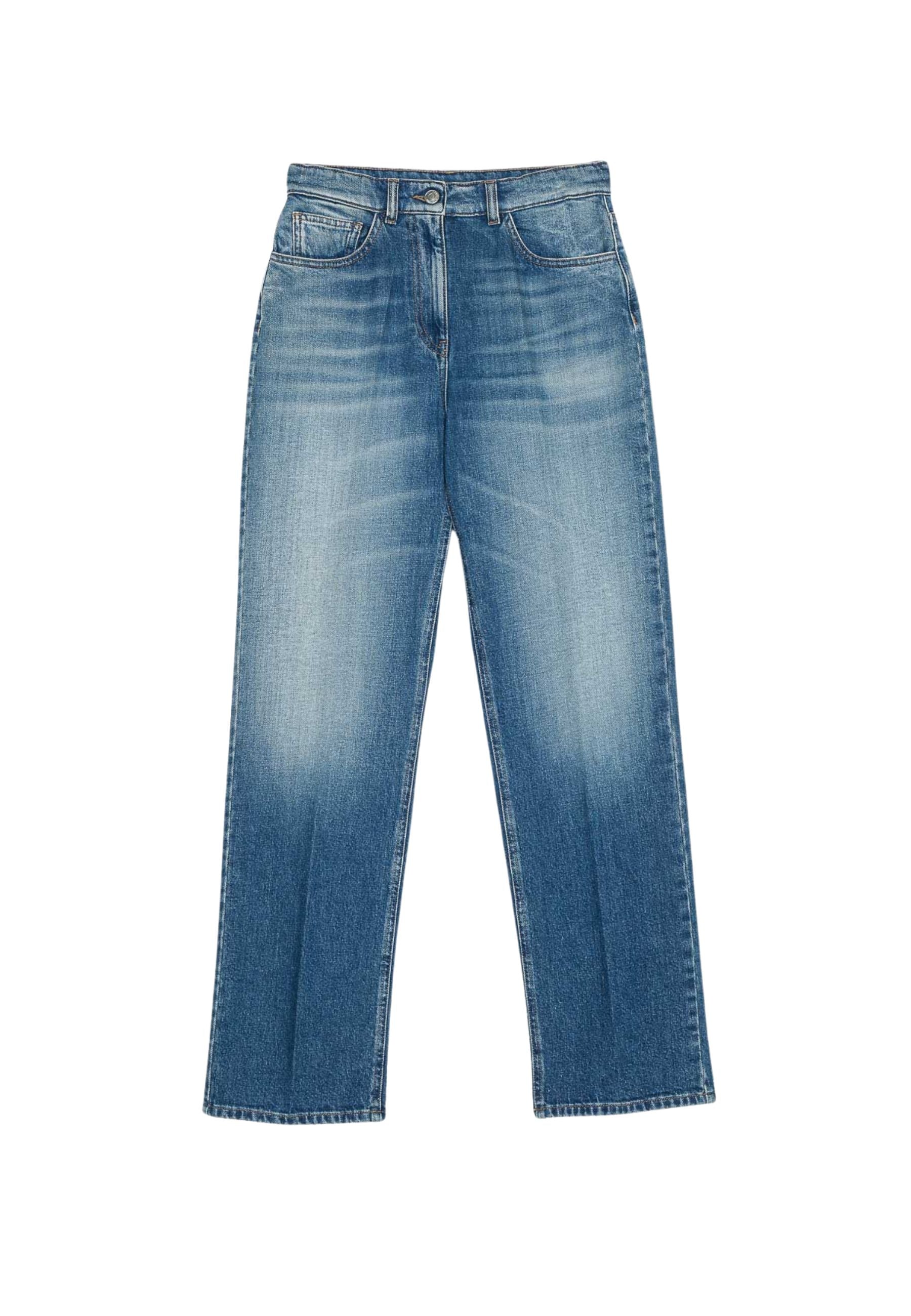 Jeans blu con ricamo del logo 
