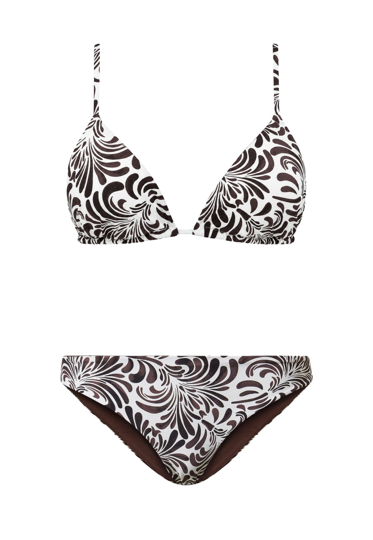 Bikini Triangolo Twinset Coppa B con Stampa Botanica e Slip Fianco Alto - Botanical Coffee Choc / Off White 