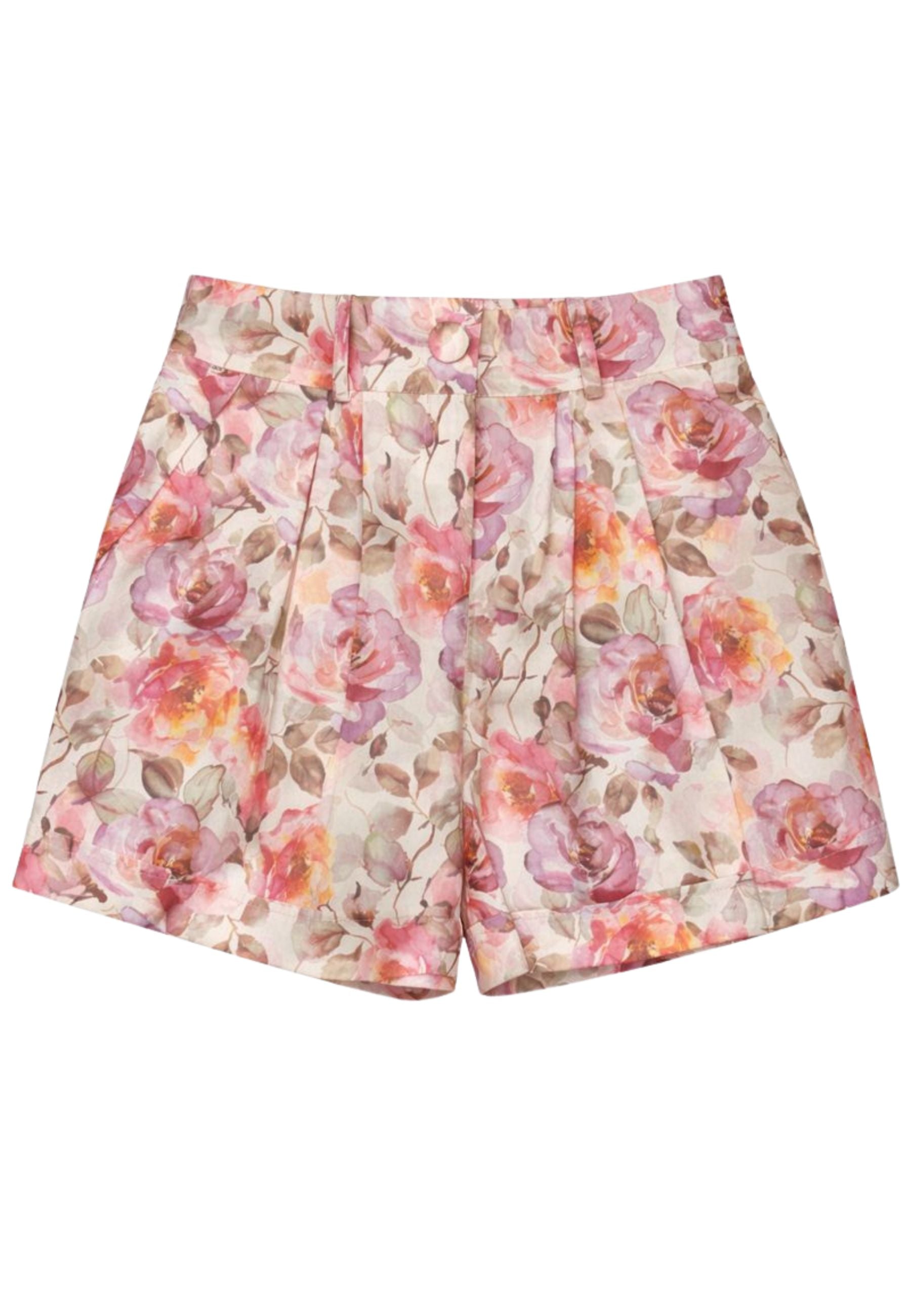 Shorts floreali in cotone stretch a vita regolare 