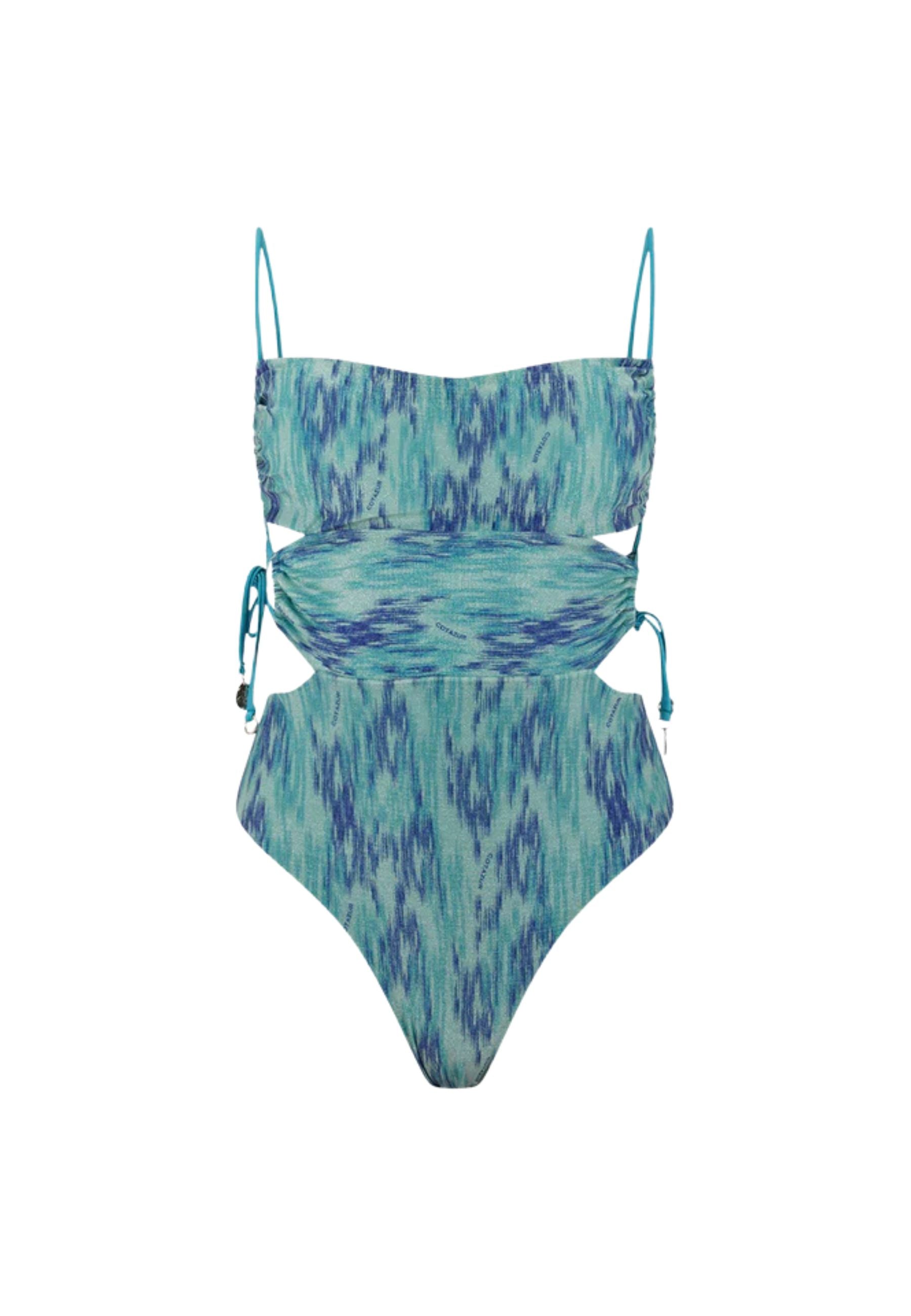 Costume intero donna con cut-out laterale turchese 