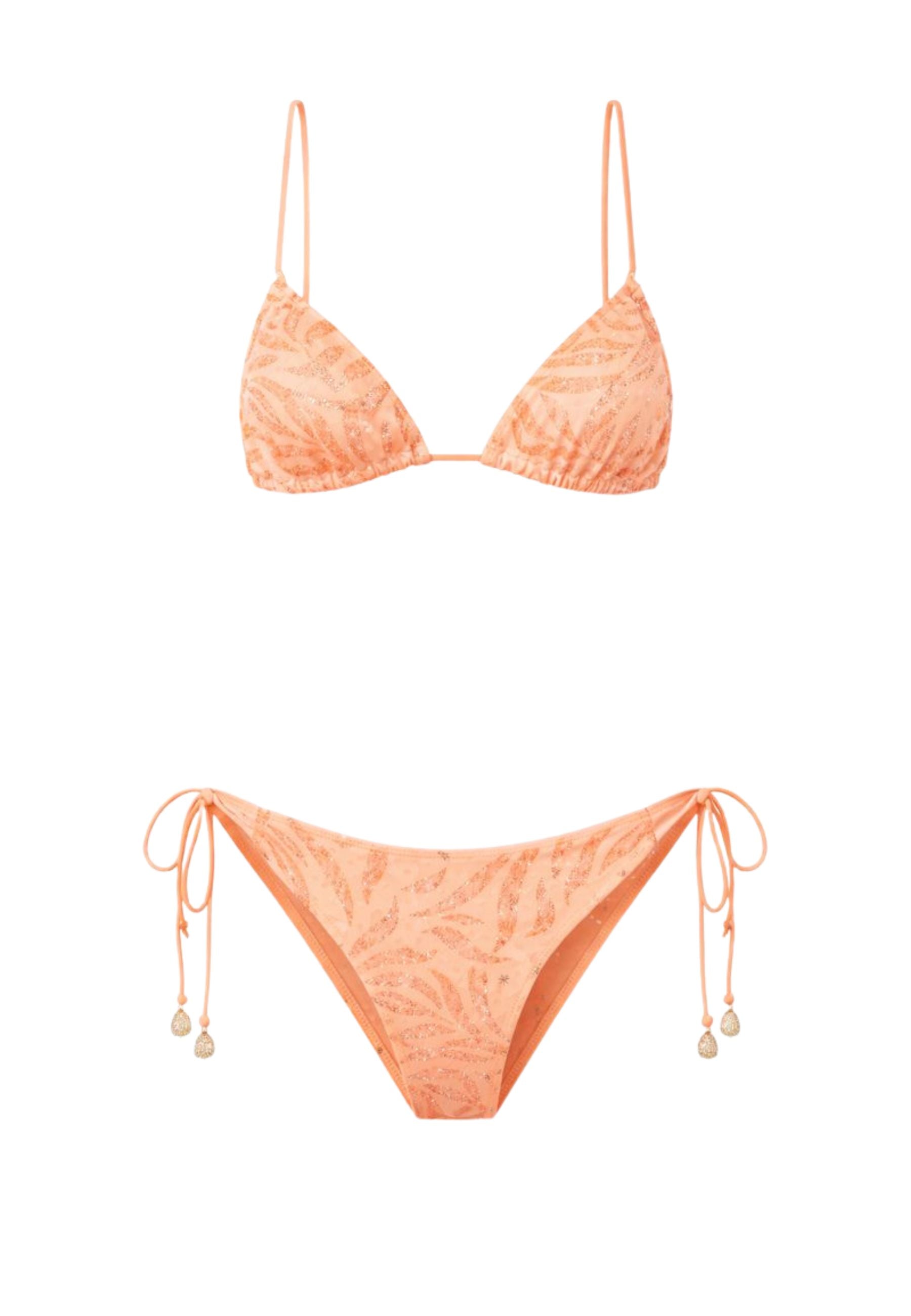 Bikini triangolo in maglina lamé rosa pesca 