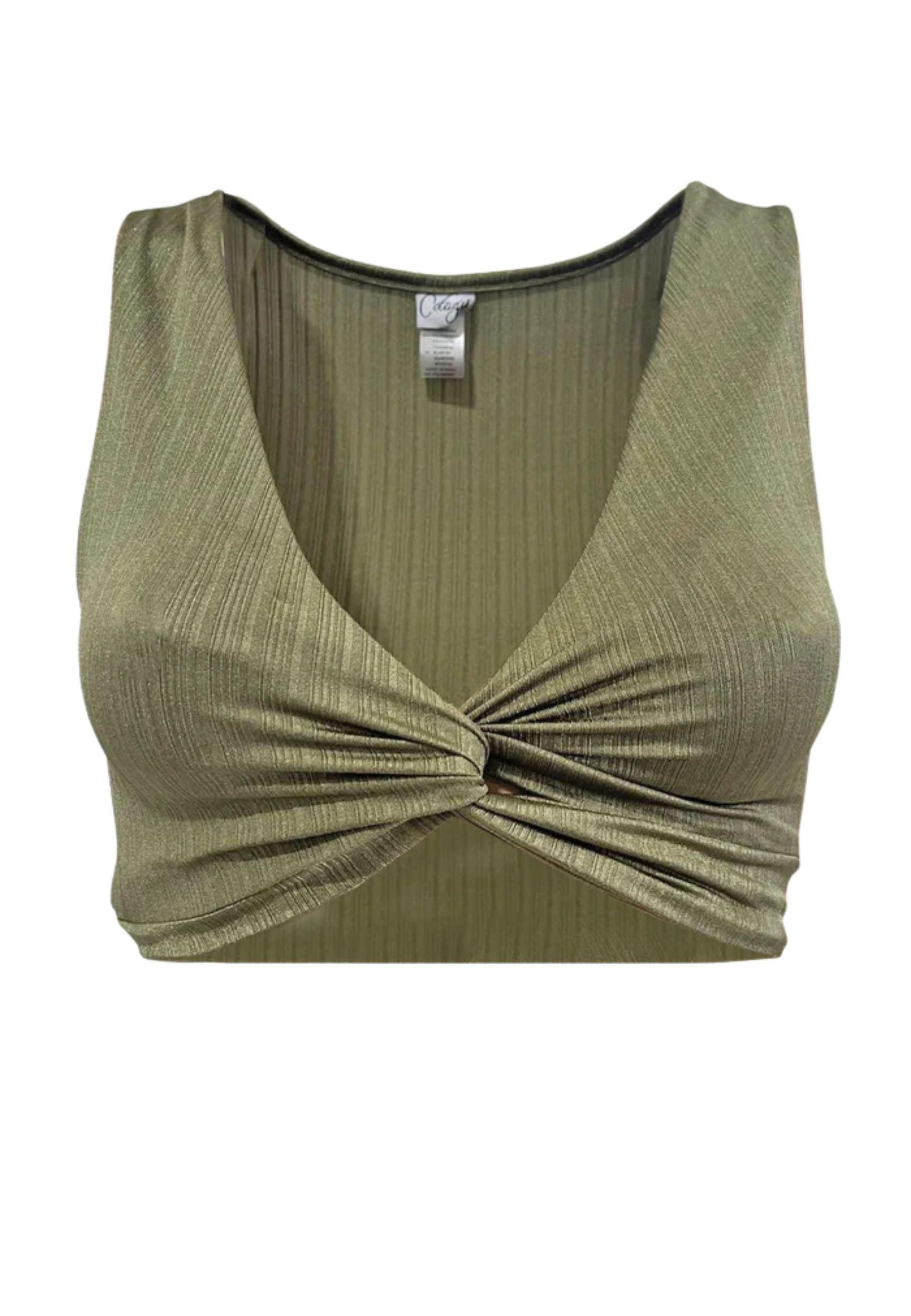 Top donna a costine con nodo centrale verde oliva 