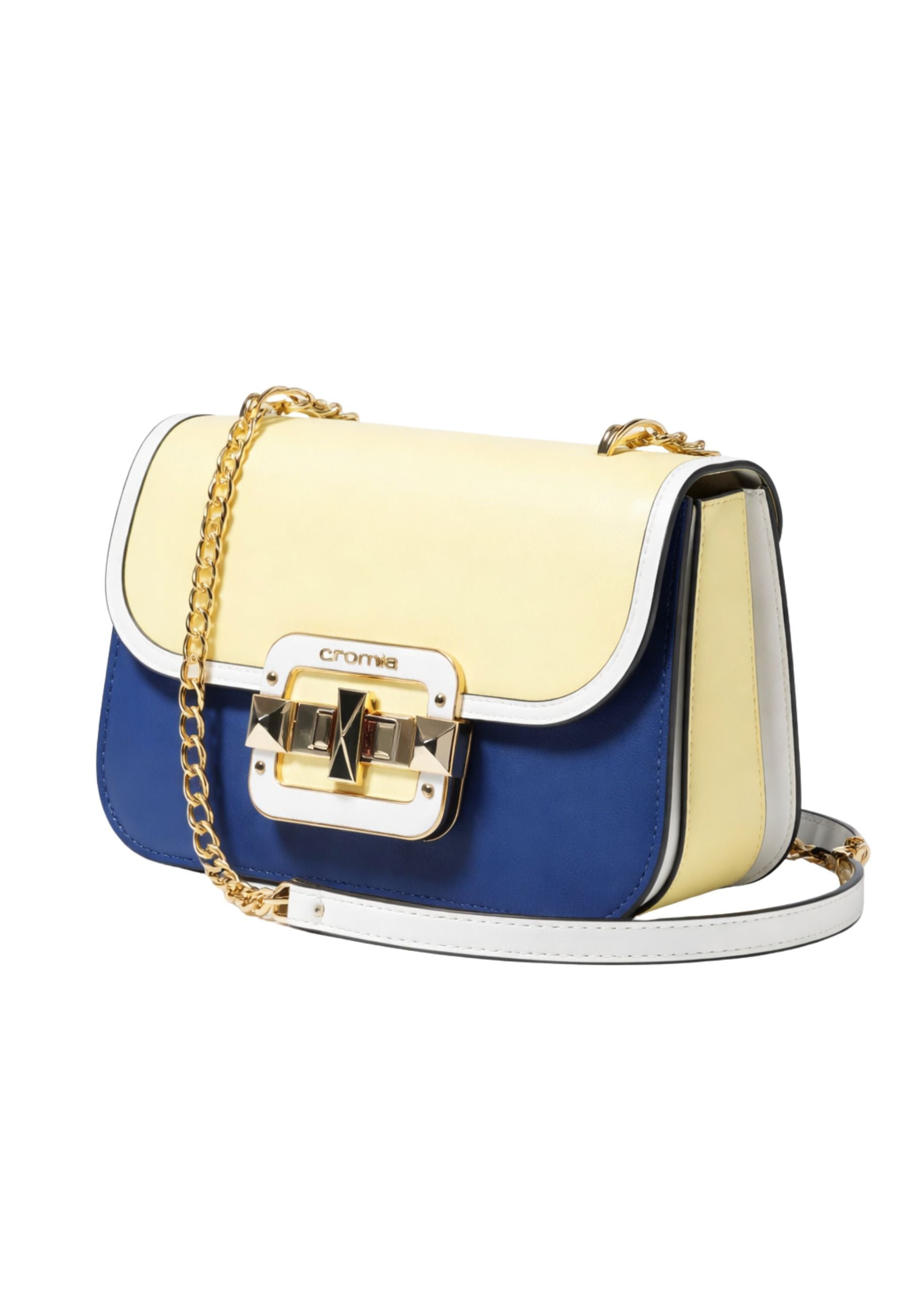 Borsa a tracolla Cromia in pelle blu con catena 
