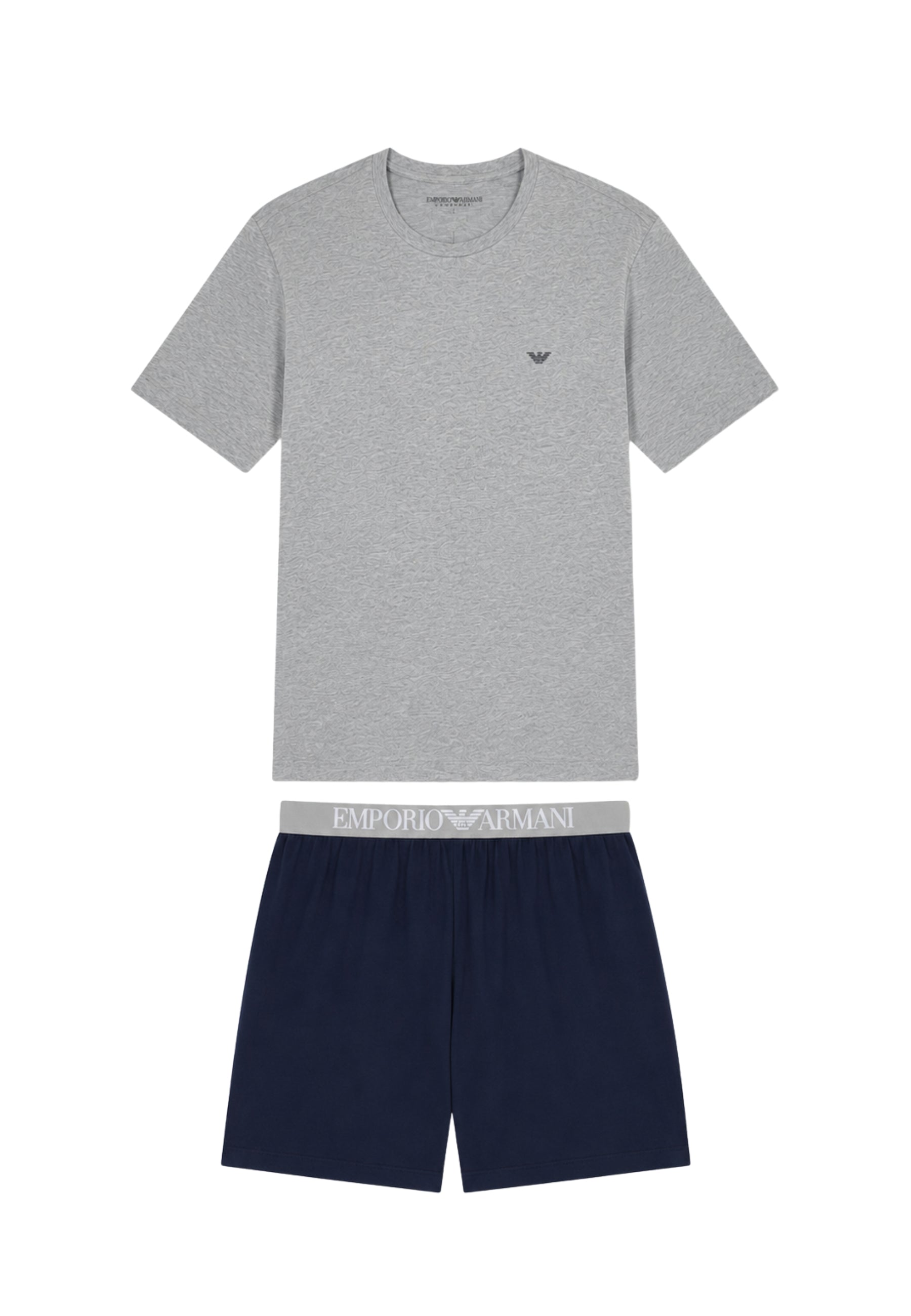 Emporio Armani - Pigiama Uomo con Bermuda in Jersey Stretch - T-shirt Beige e Bermuda Blu 