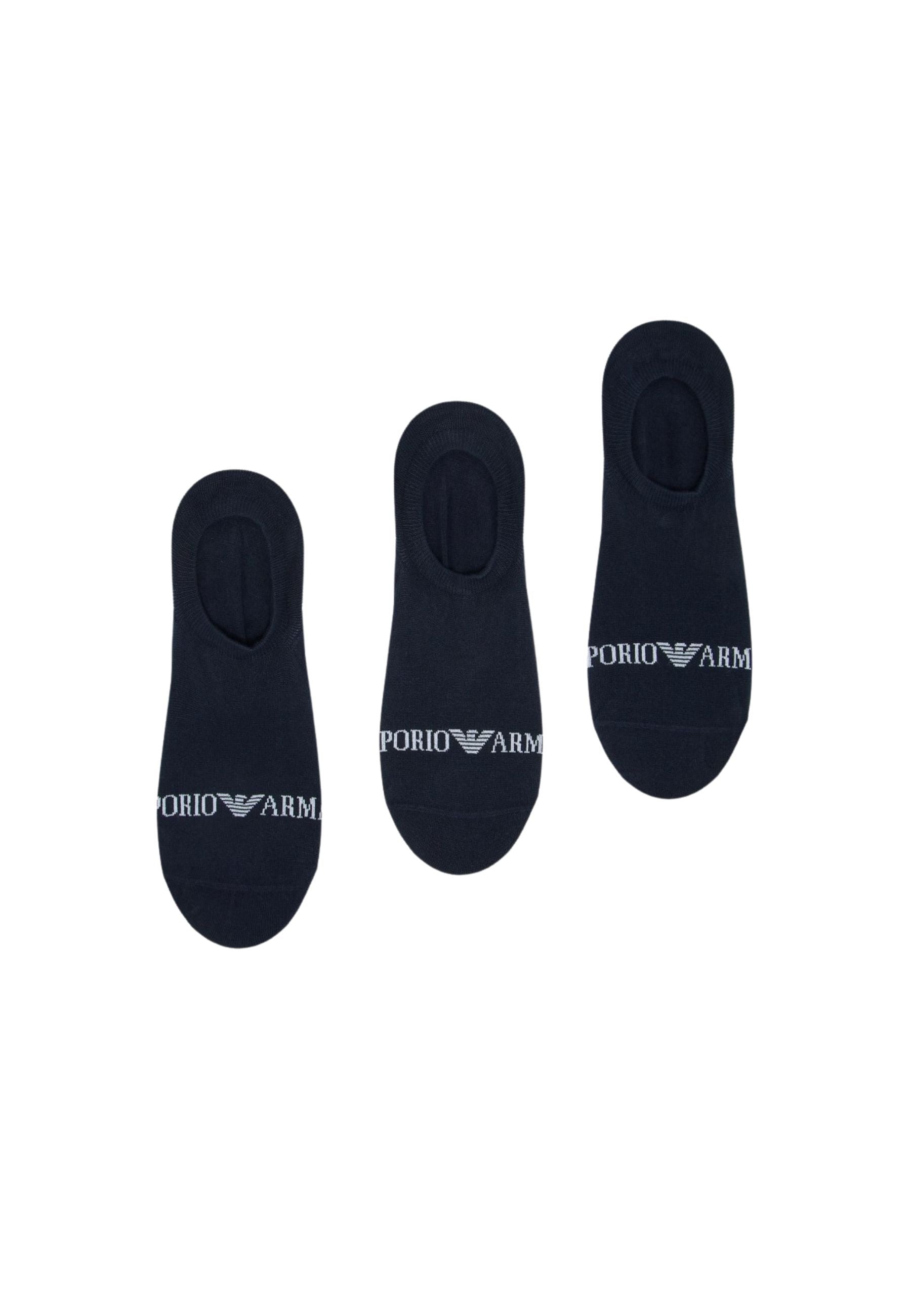 Emporio Armani Calzini Fantasmini Uomo 3 Paia in Cotone Stretch - Blu Navy 