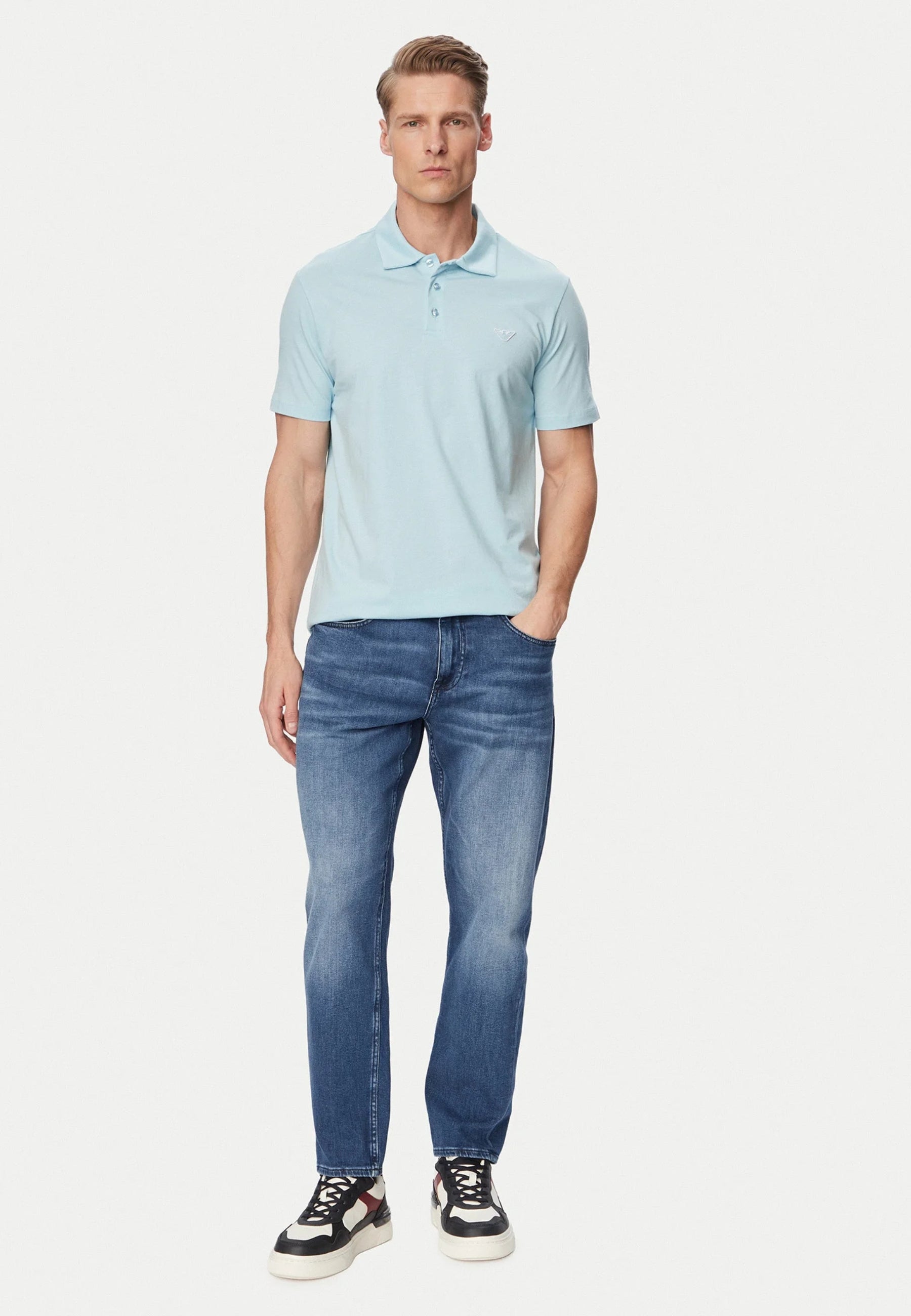 Emporio Armani Polo Uomo in Piqué di Cotone - Azzurro 