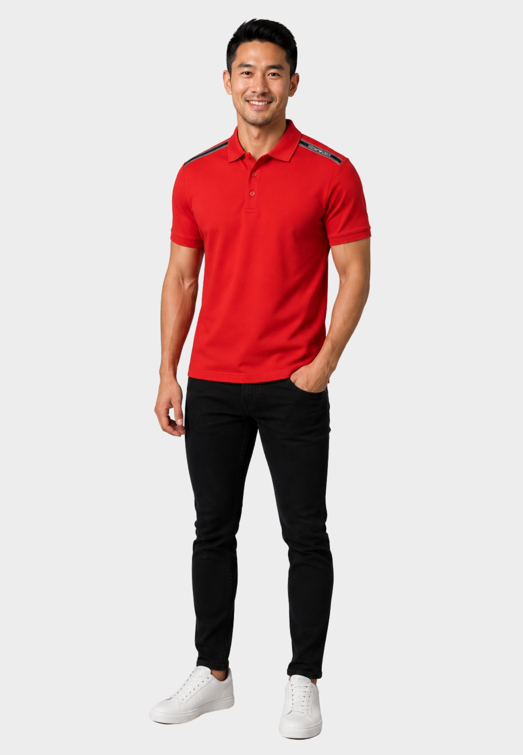 Emporio Armani Polo Uomo con Logotape sulle Spalle - Rossa 