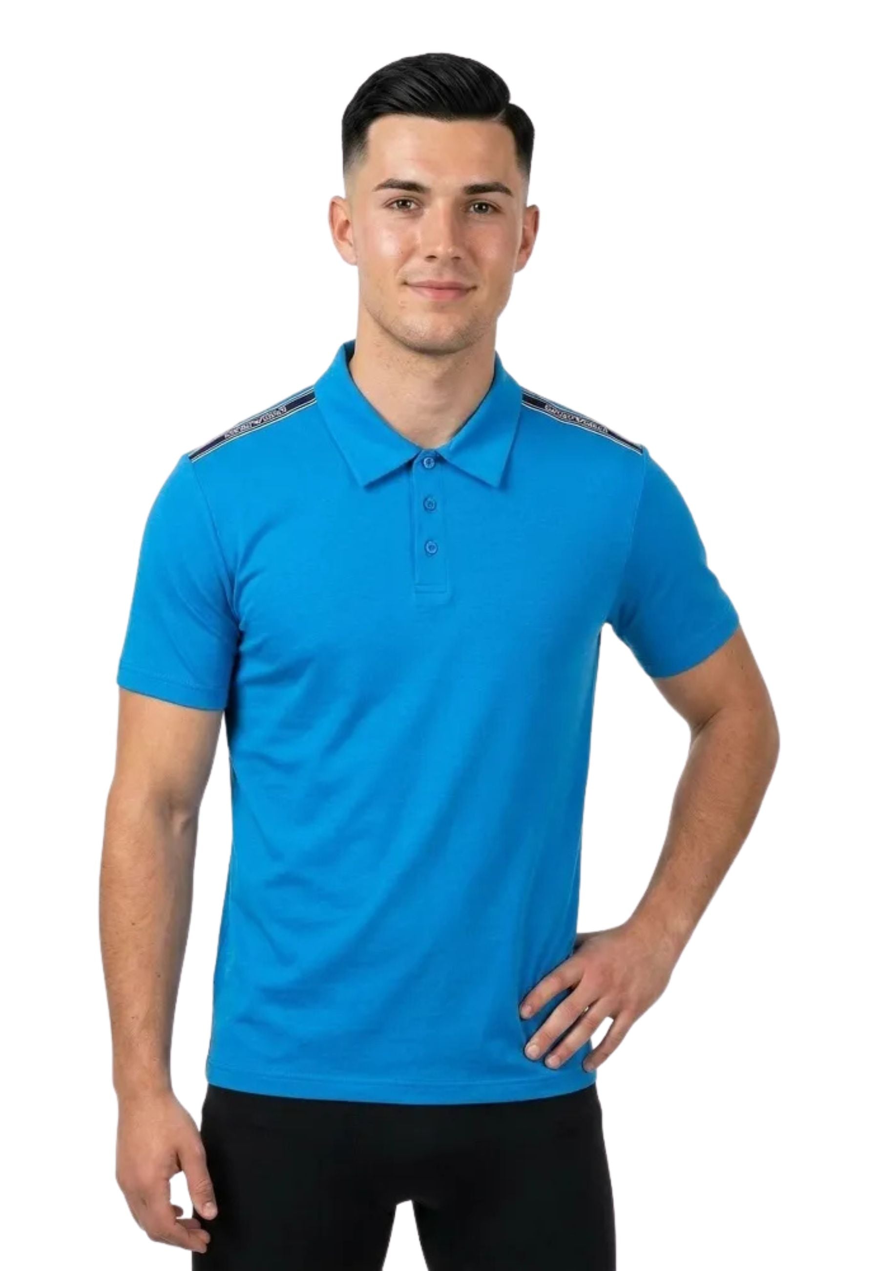 Emporio Armani Polo Uomo con Logotape sulle Spalle - Azzurro 