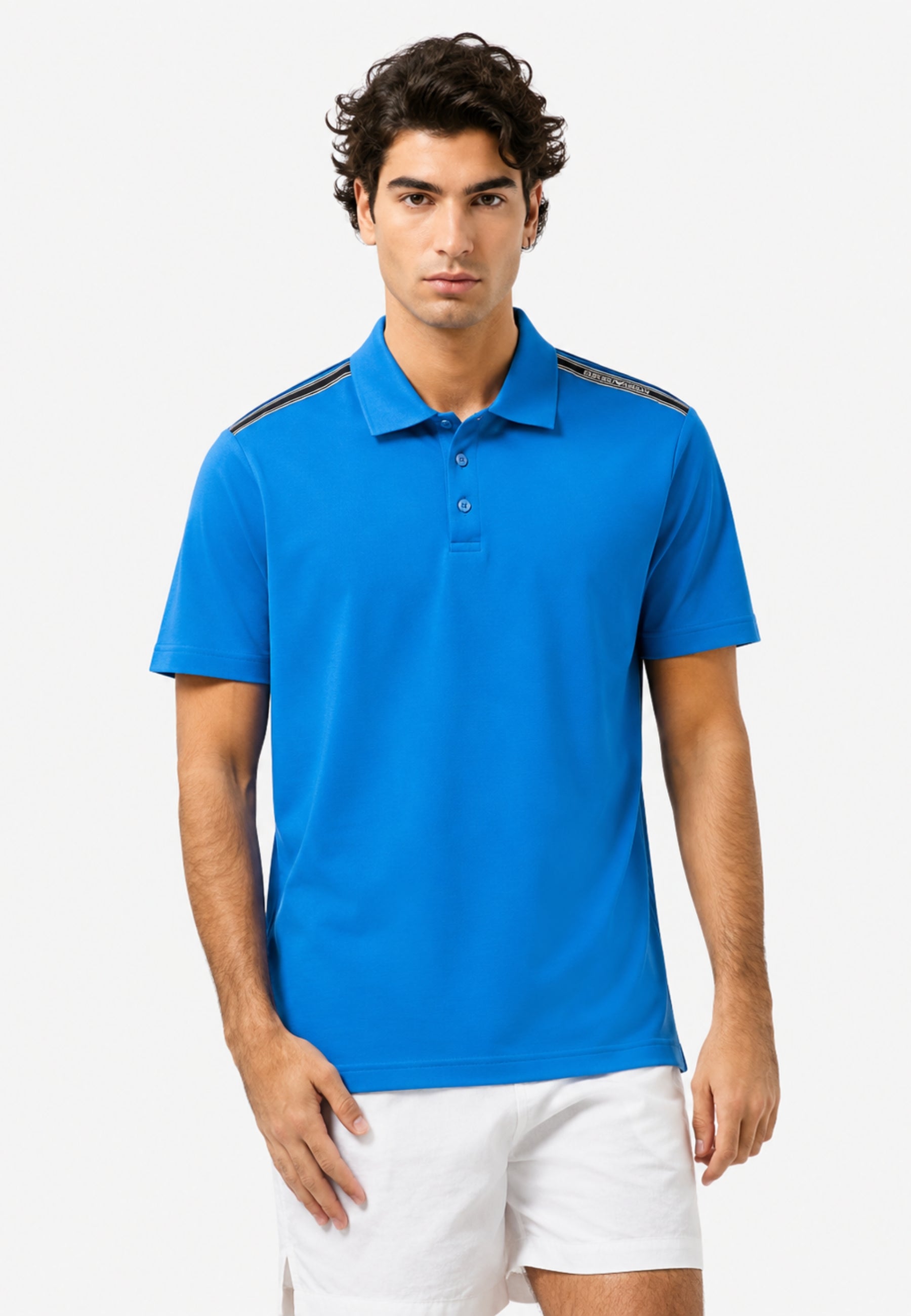 Emporio Armani Polo Uomo con Logotape sulle Spalle - Azzurro 