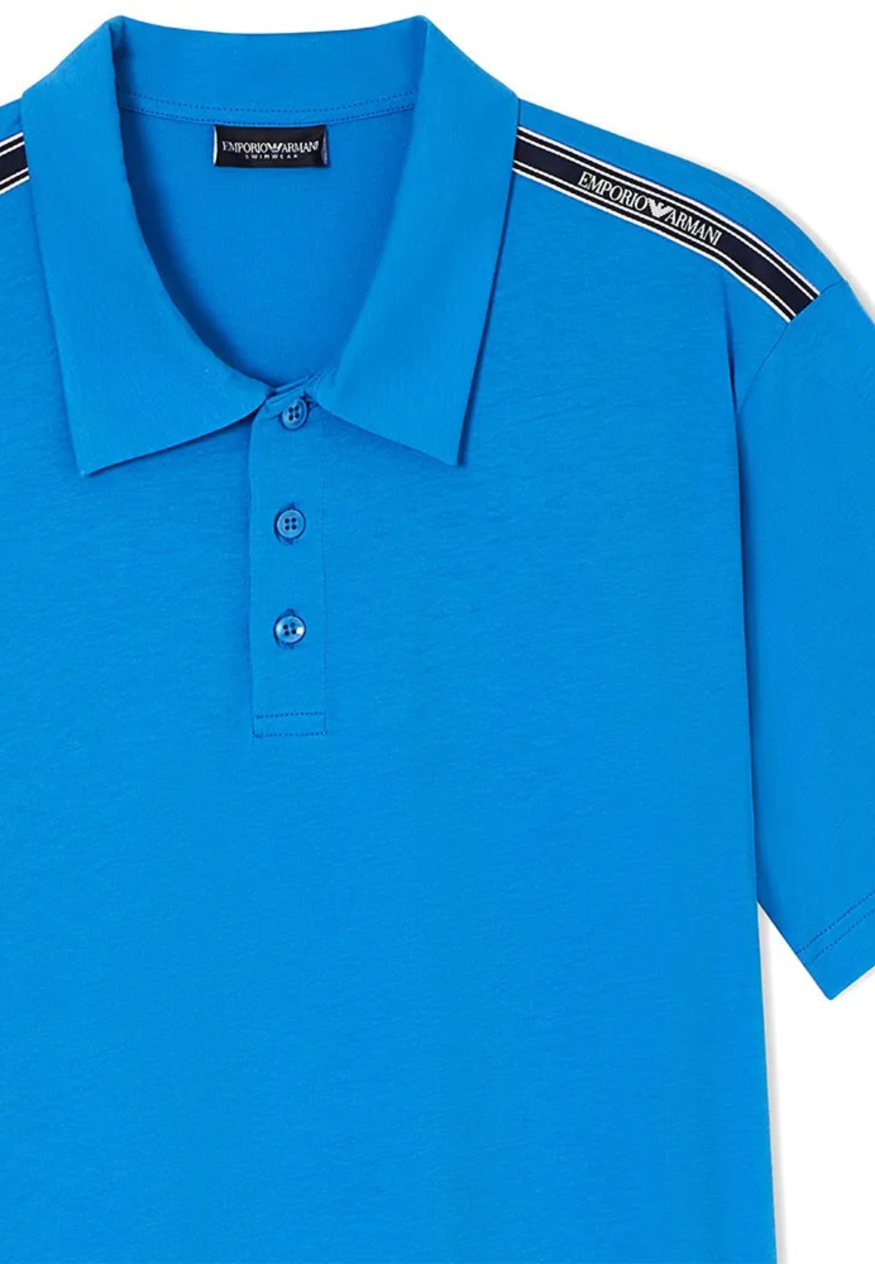 Emporio Armani Polo Uomo con Logotape sulle Spalle - Azzurro 