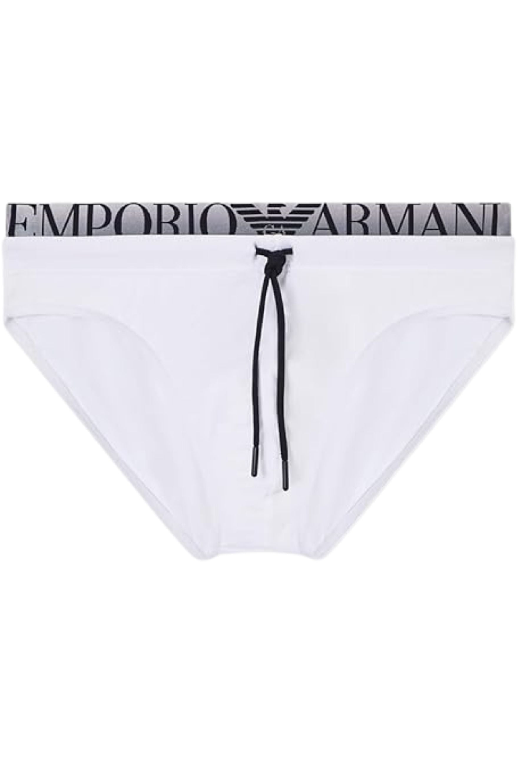 Emporio Armani - Slip mare bianco con coulisse e logo jacquard 