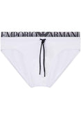 Emporio Armani - Weißer Badeslip mit Kordelzug und Jacquard-Logo