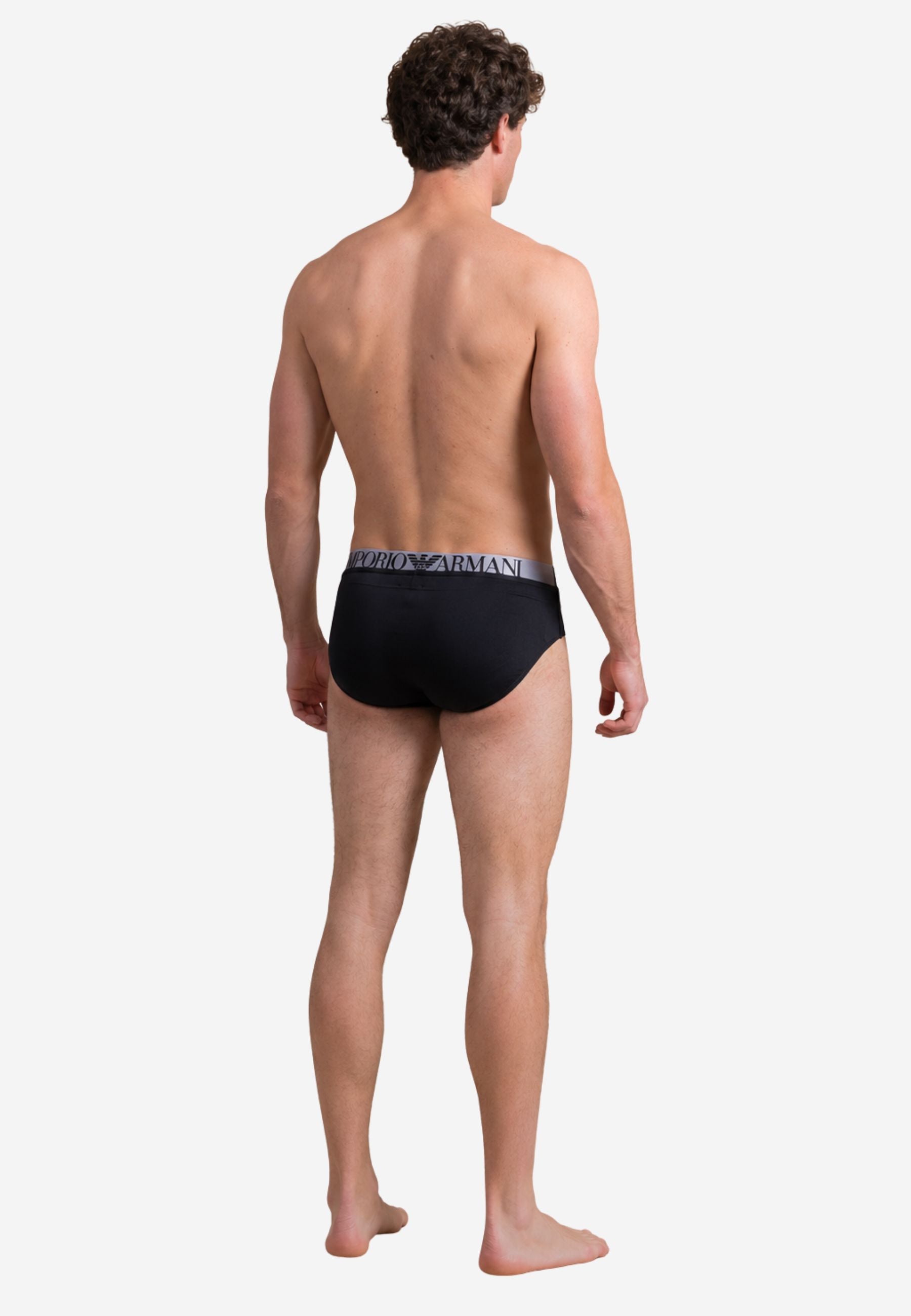 Emporio Armani - Slip mare nero con coulisse e logo jacquard 
