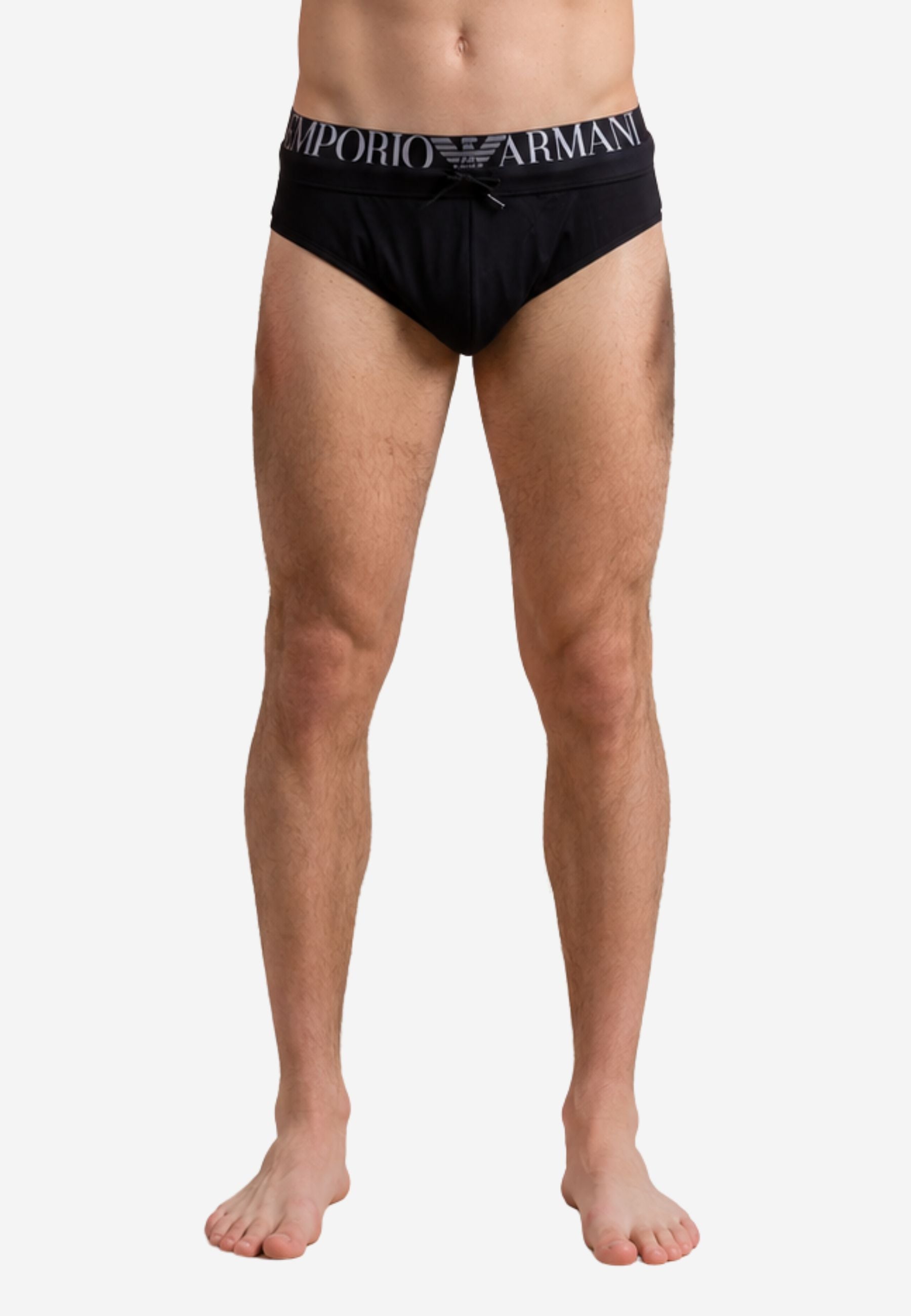 Emporio Armani - Slip mare nero con coulisse e logo jacquard 