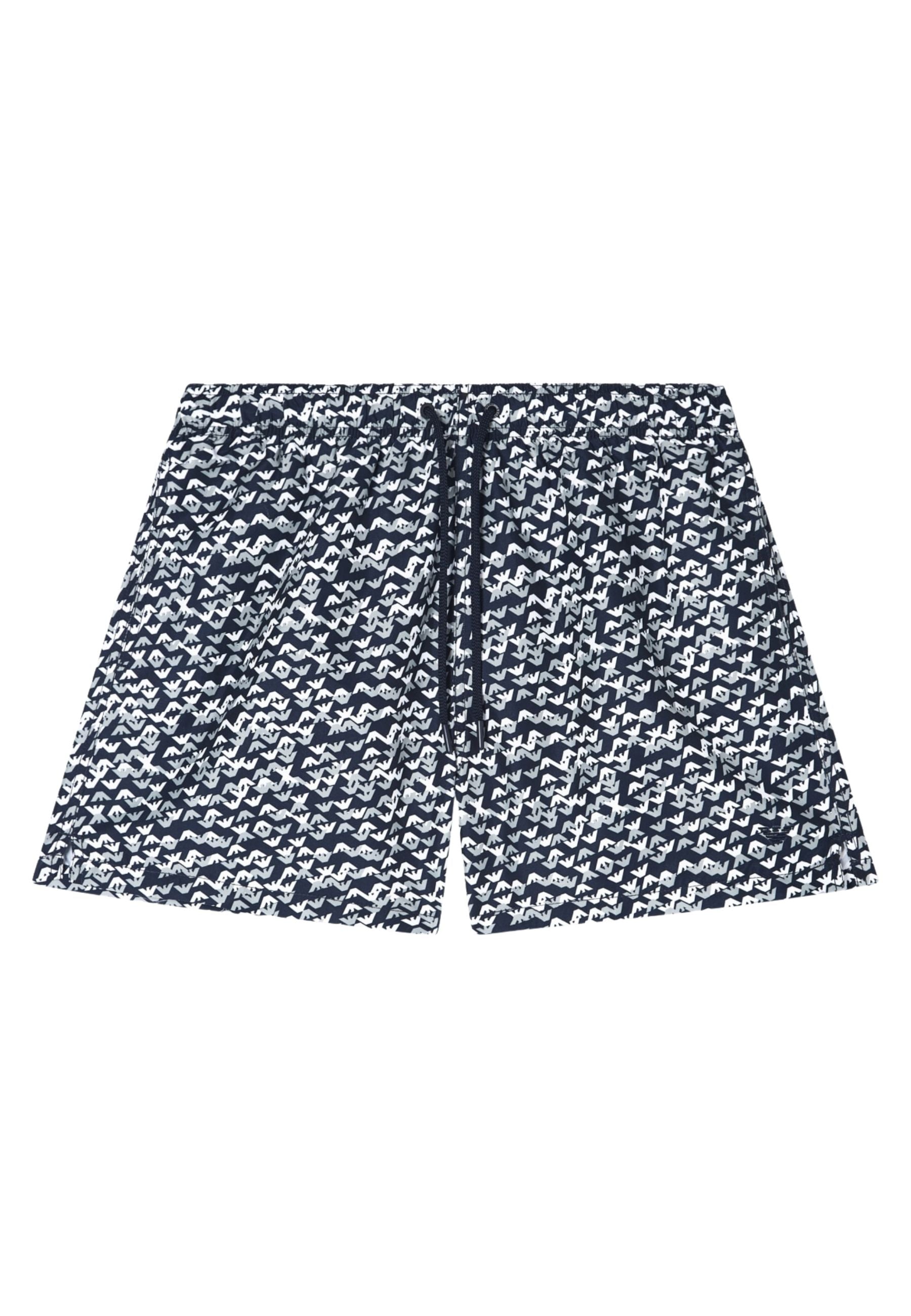 Emporio Armani Costume da Bagno Uomo Shorts Logo All Over - Blu Navy 