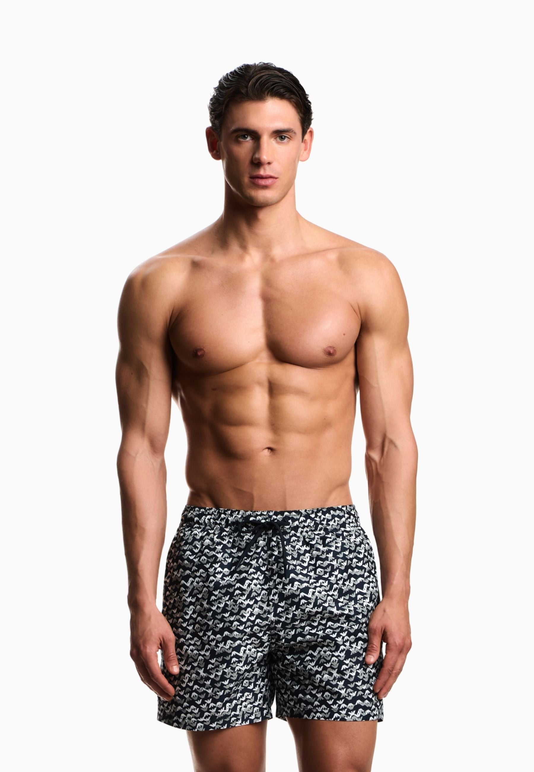 Emporio Armani Costume da Bagno Uomo Shorts Logo All Over - Blu Navy 