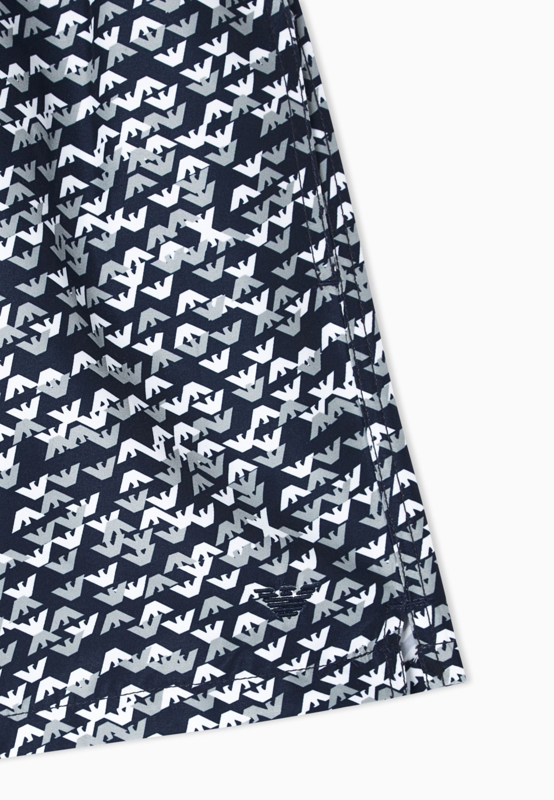 Emporio Armani Costume da Bagno Uomo Shorts Logo All Over - Blu Navy 