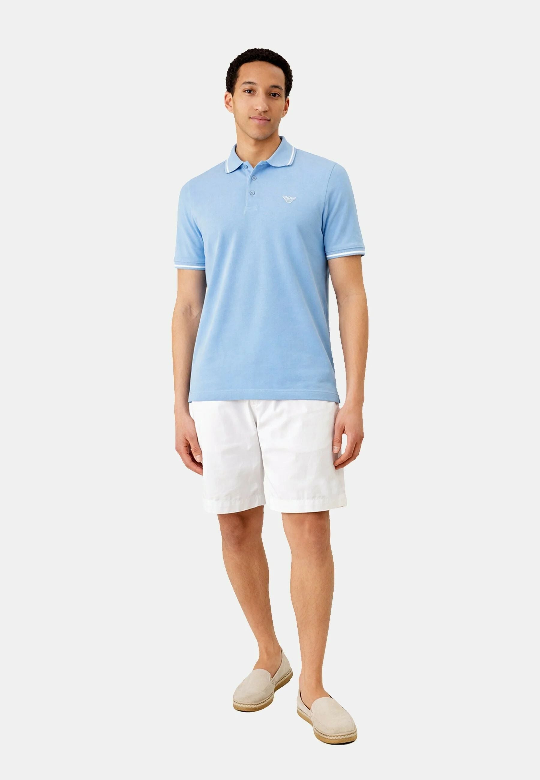 Emporio Armani Polo Uomo in Piqué di Cotone con Profili a Contrasto - Azzurro 