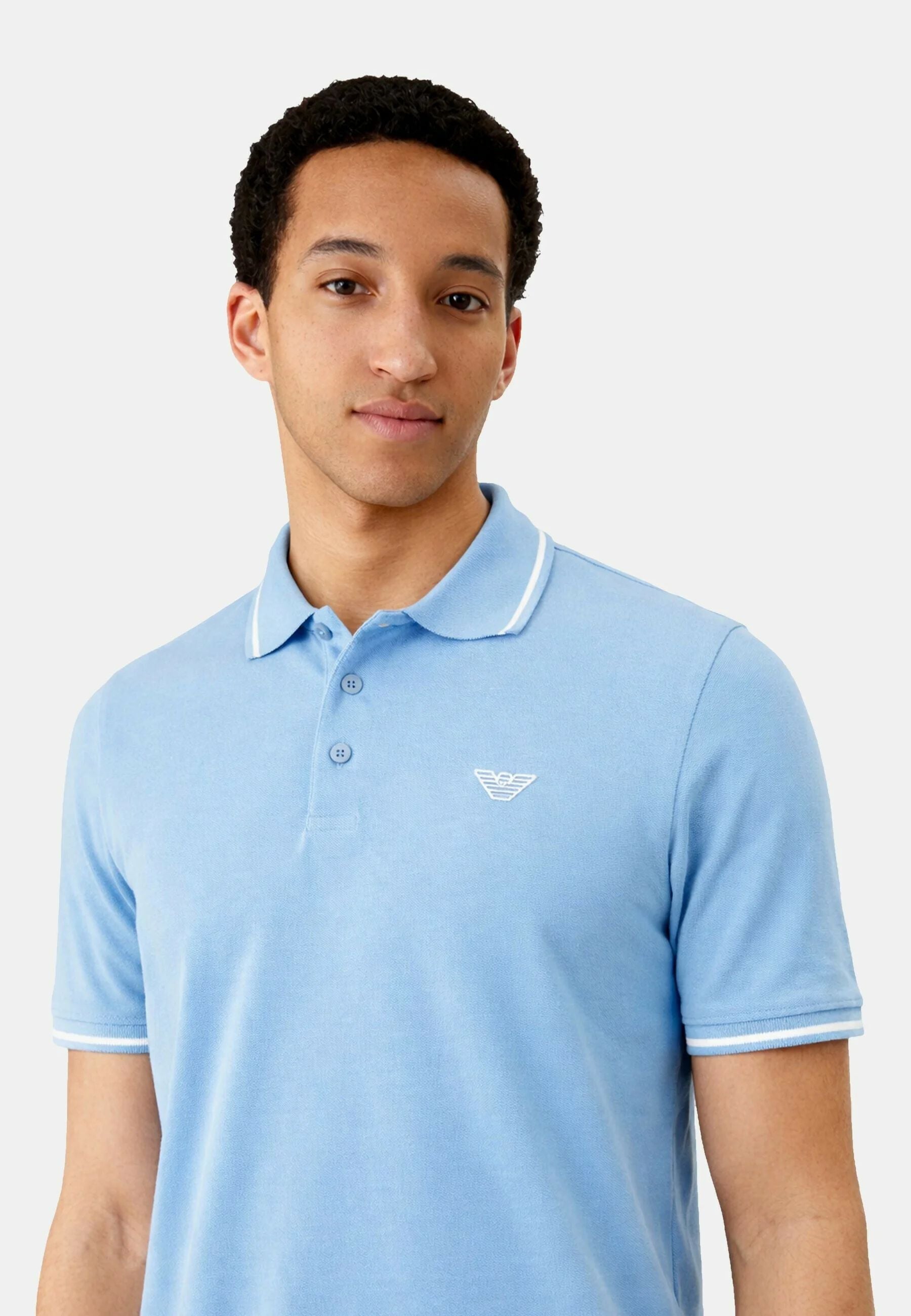 Emporio Armani Polo Uomo in Piqué di Cotone con Profili a Contrasto - Azzurro 