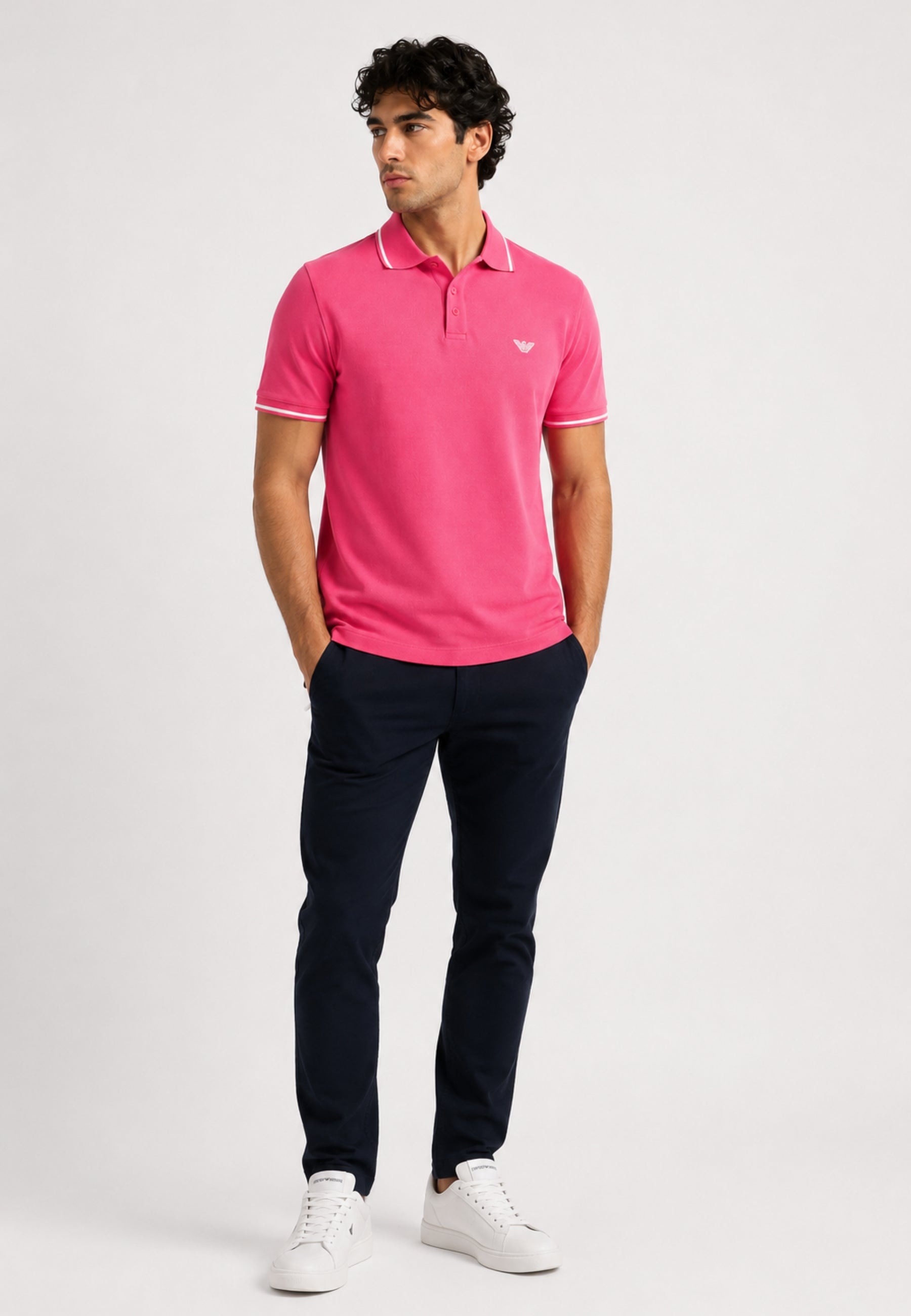 Emporio Armani Polo Uomo in Piqué di Cotone con Profili a Contrasto - Rosa 