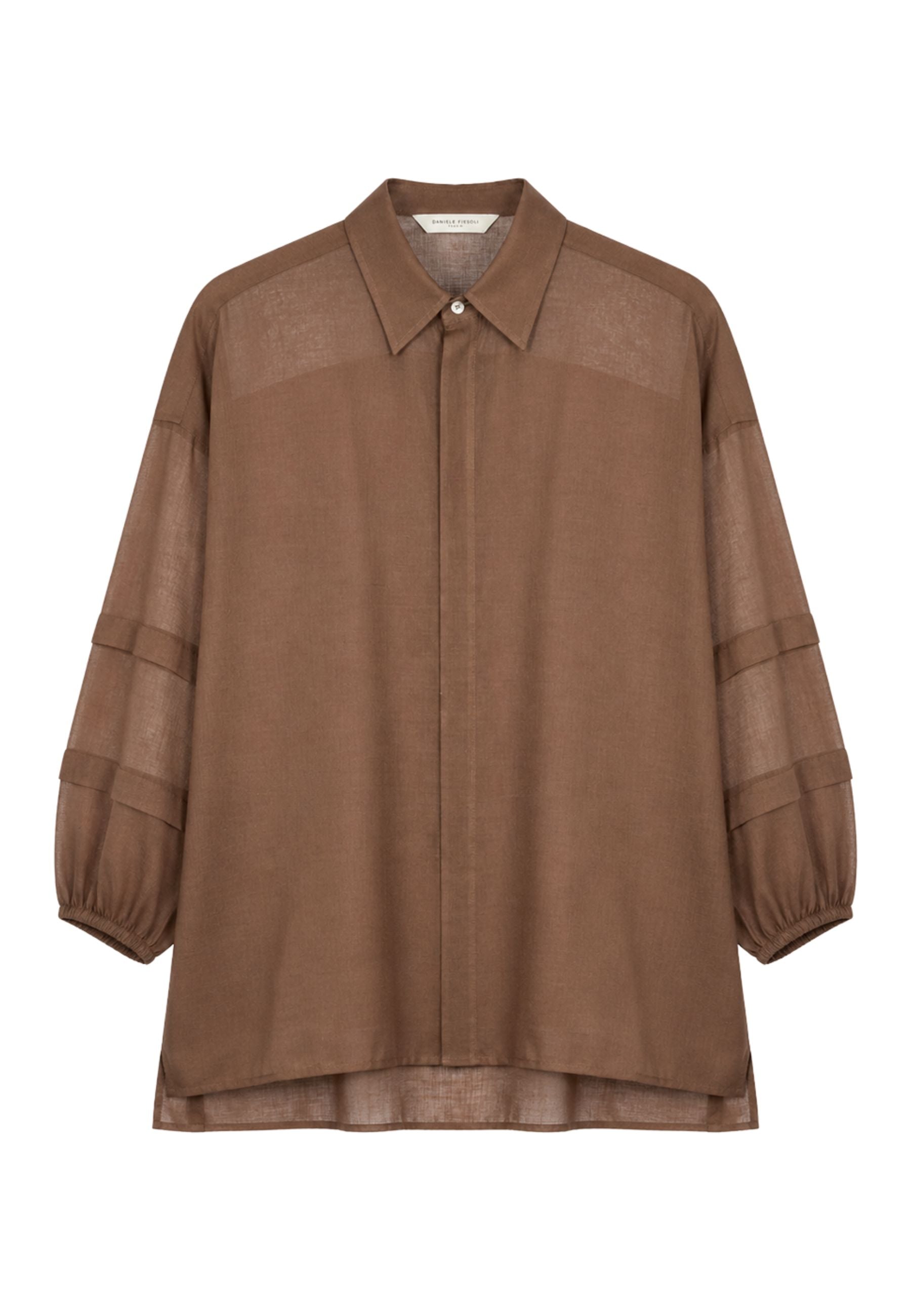 Camicia in misto seta e cotone - Marrone tabacco 