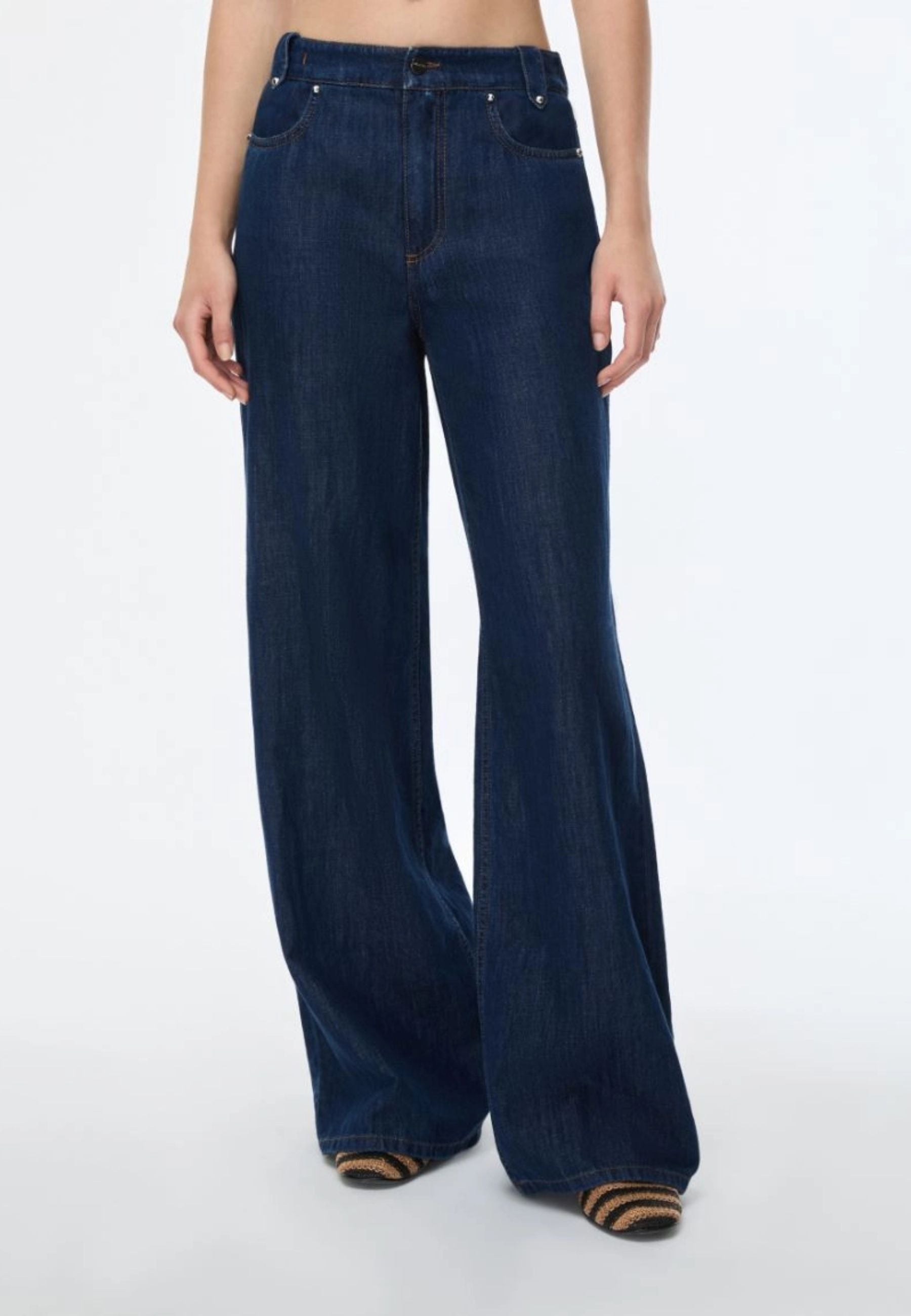 iBlues - Jeans wide leg in denim misto cotone e lino 
