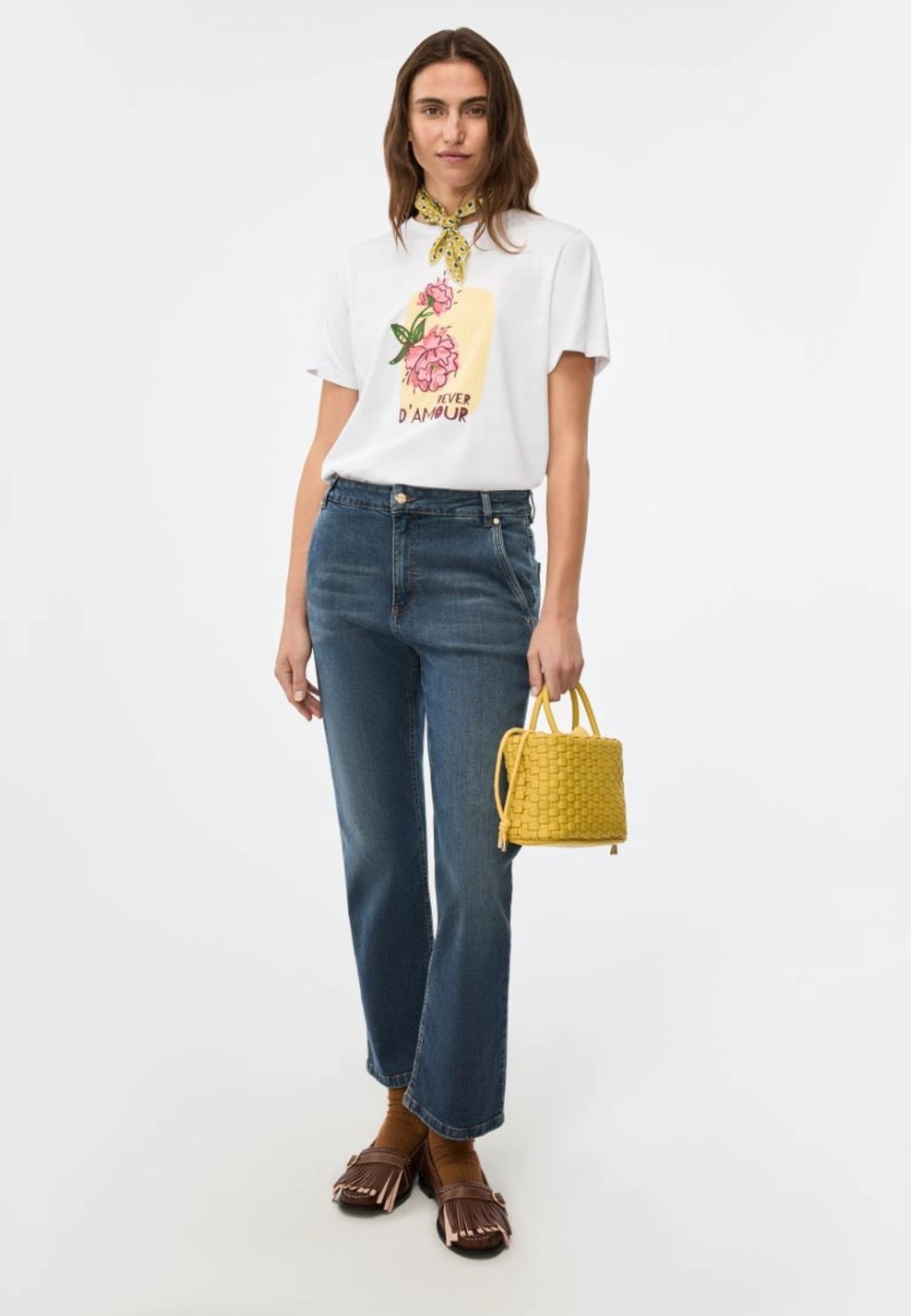 iBlues T-shirt in Cotone con Stampa e Ricamo Floreale 