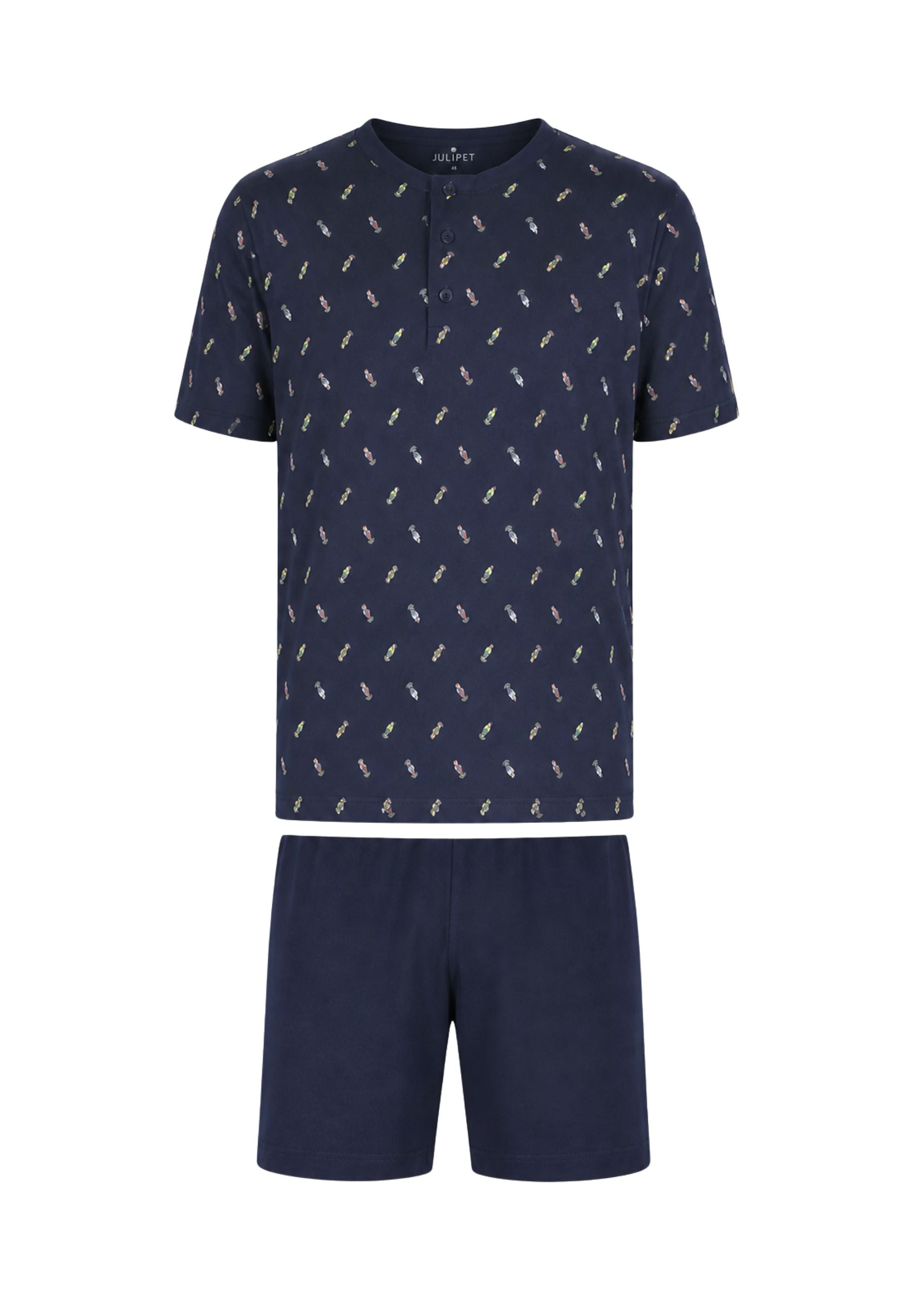 Pigiama Corto Uomo in Cotone Jersey Serafino Fantasia Blu 