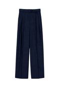 Pantalone lungo in gabardina di misto lana con cintura coordinata