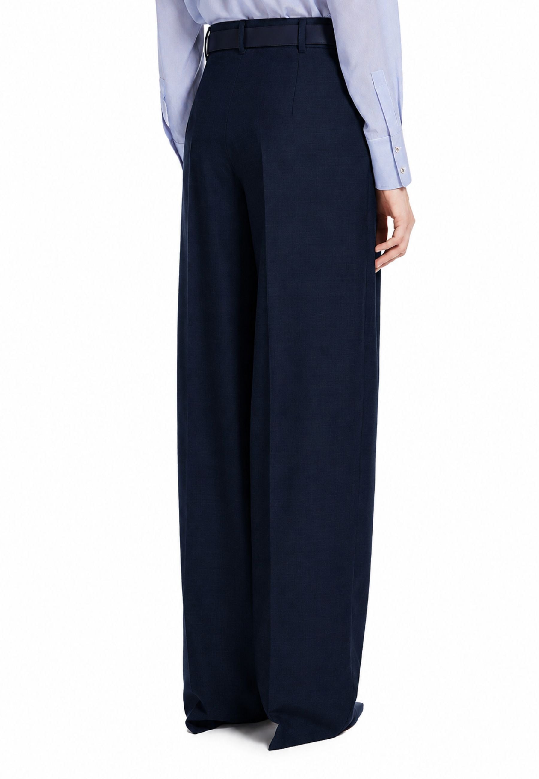 Pantalone lungo in gabardina di misto lana con cintura coordinata 
