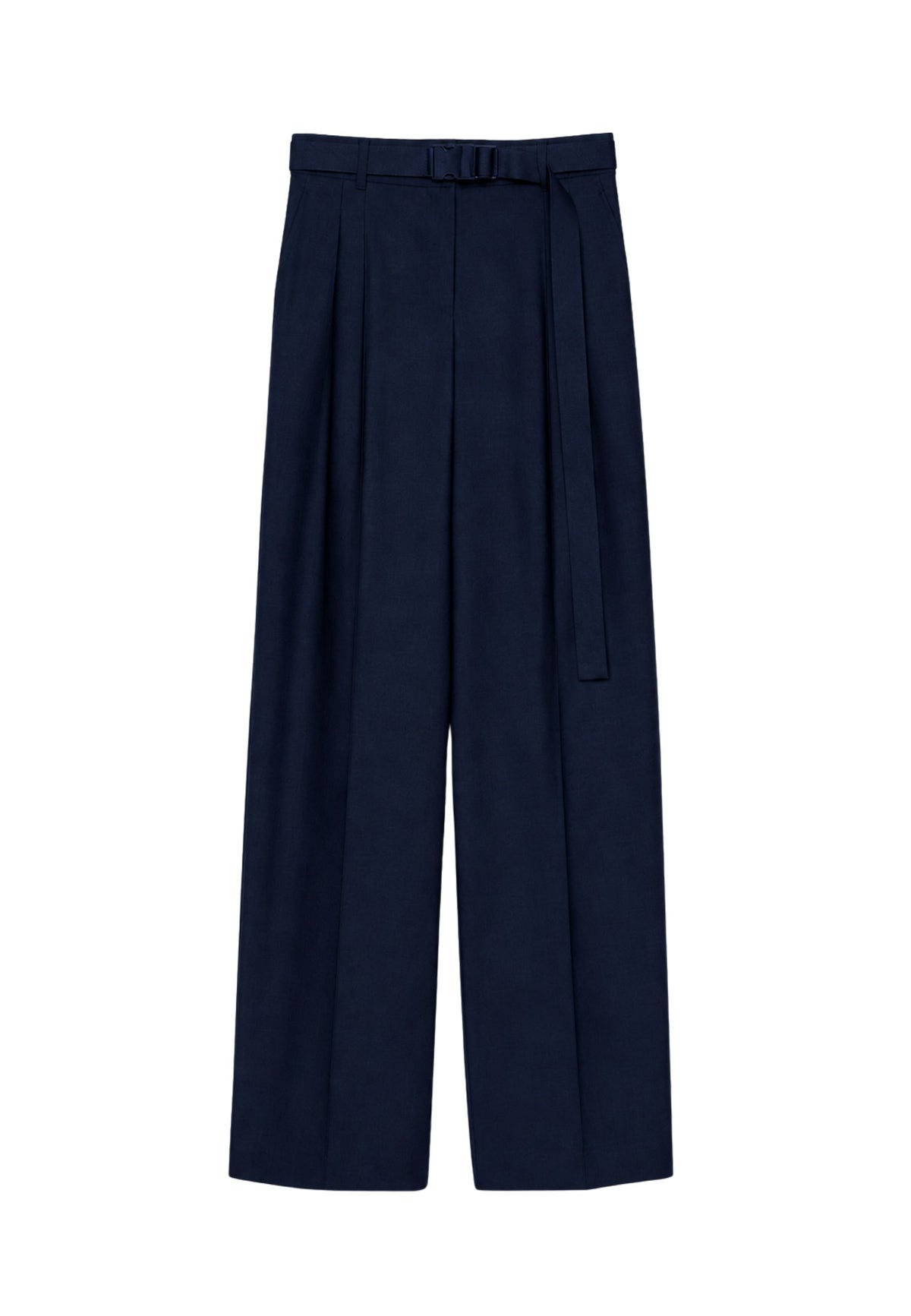 Pantalone lungo in gabardina di misto lana con cintura coordinata 