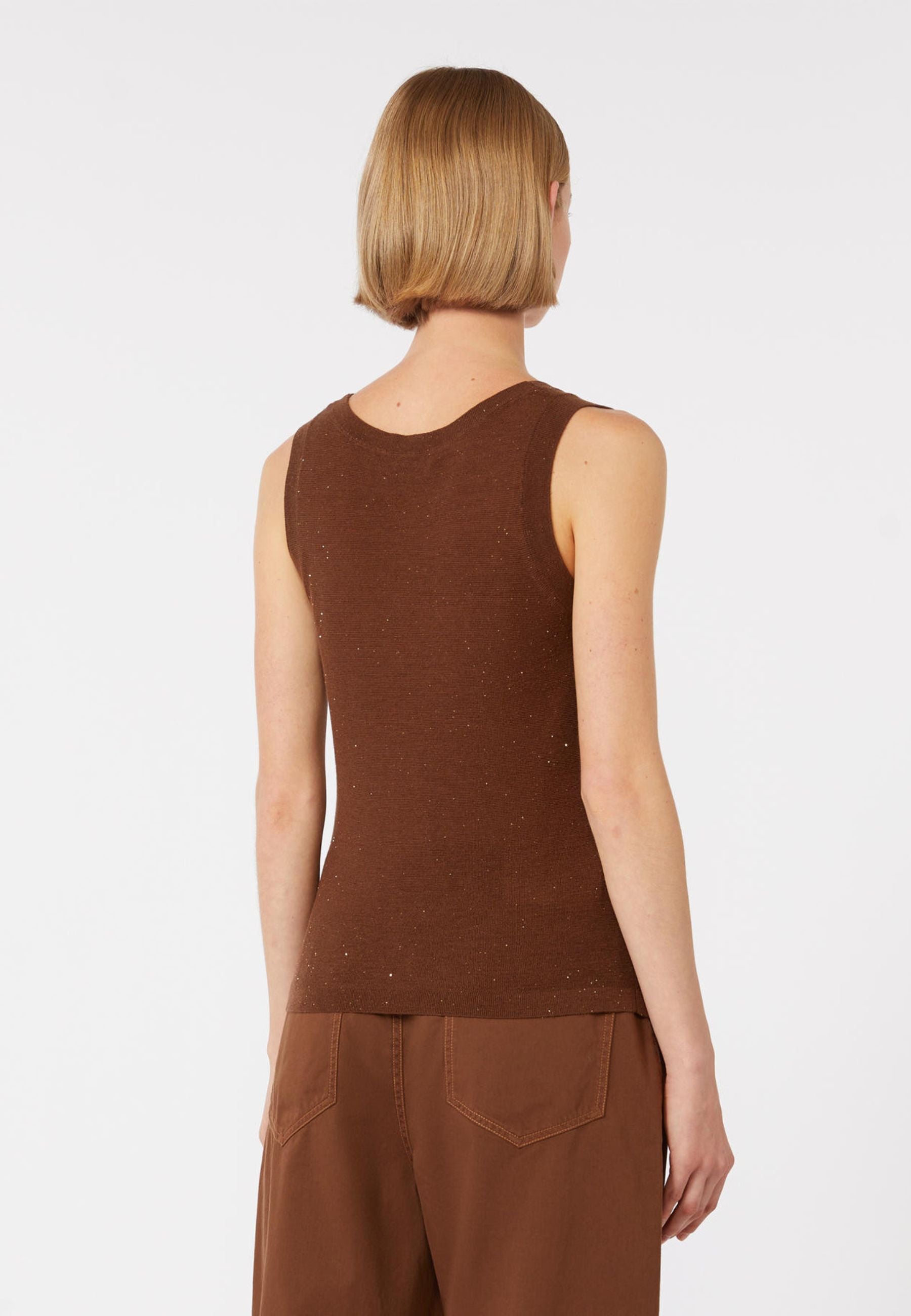 Max Mara Studio - Top in lana e seta con micro paillettes 