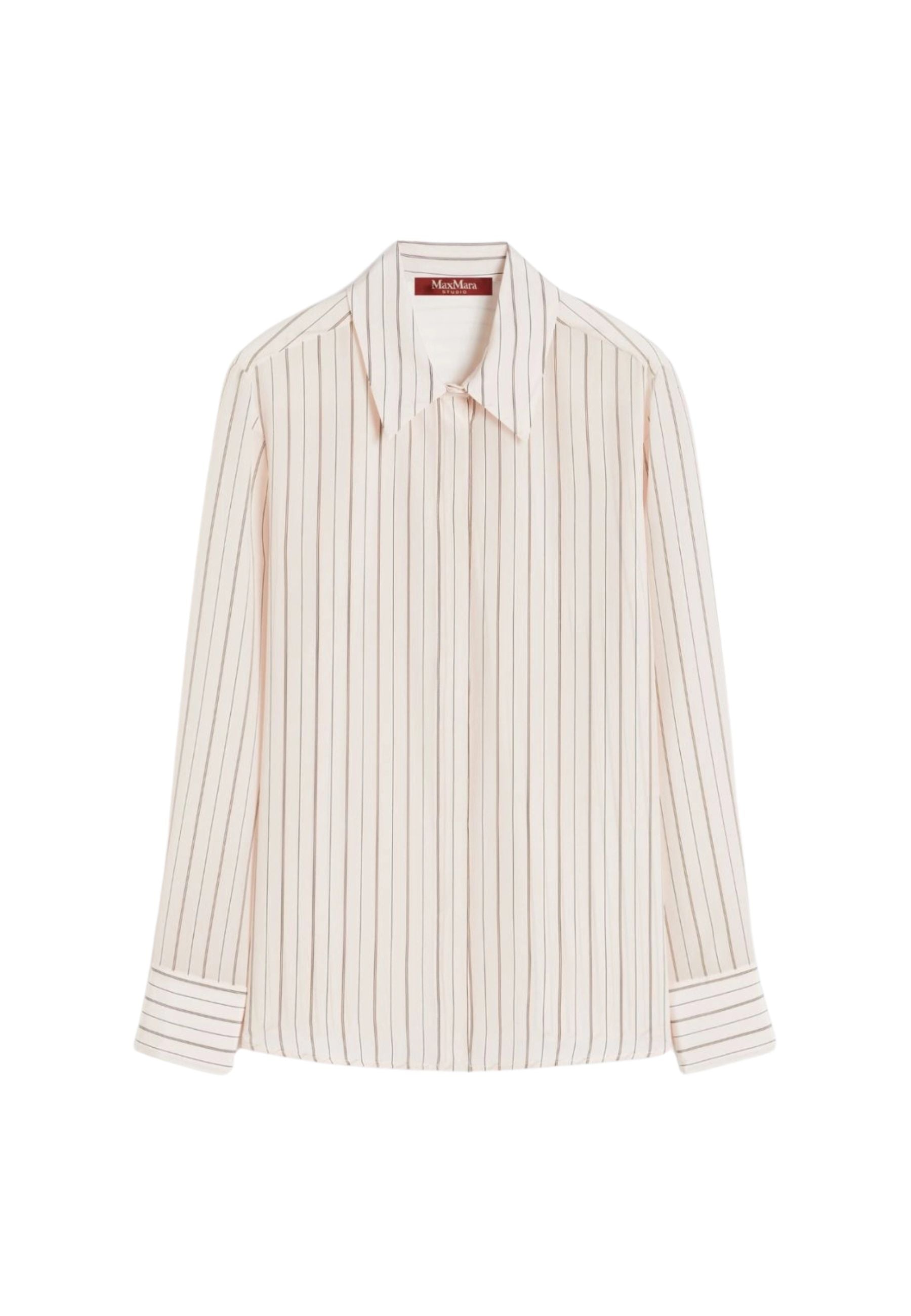 Max Mara - Camicia in crêpe de Chine di seta stampato rosa 