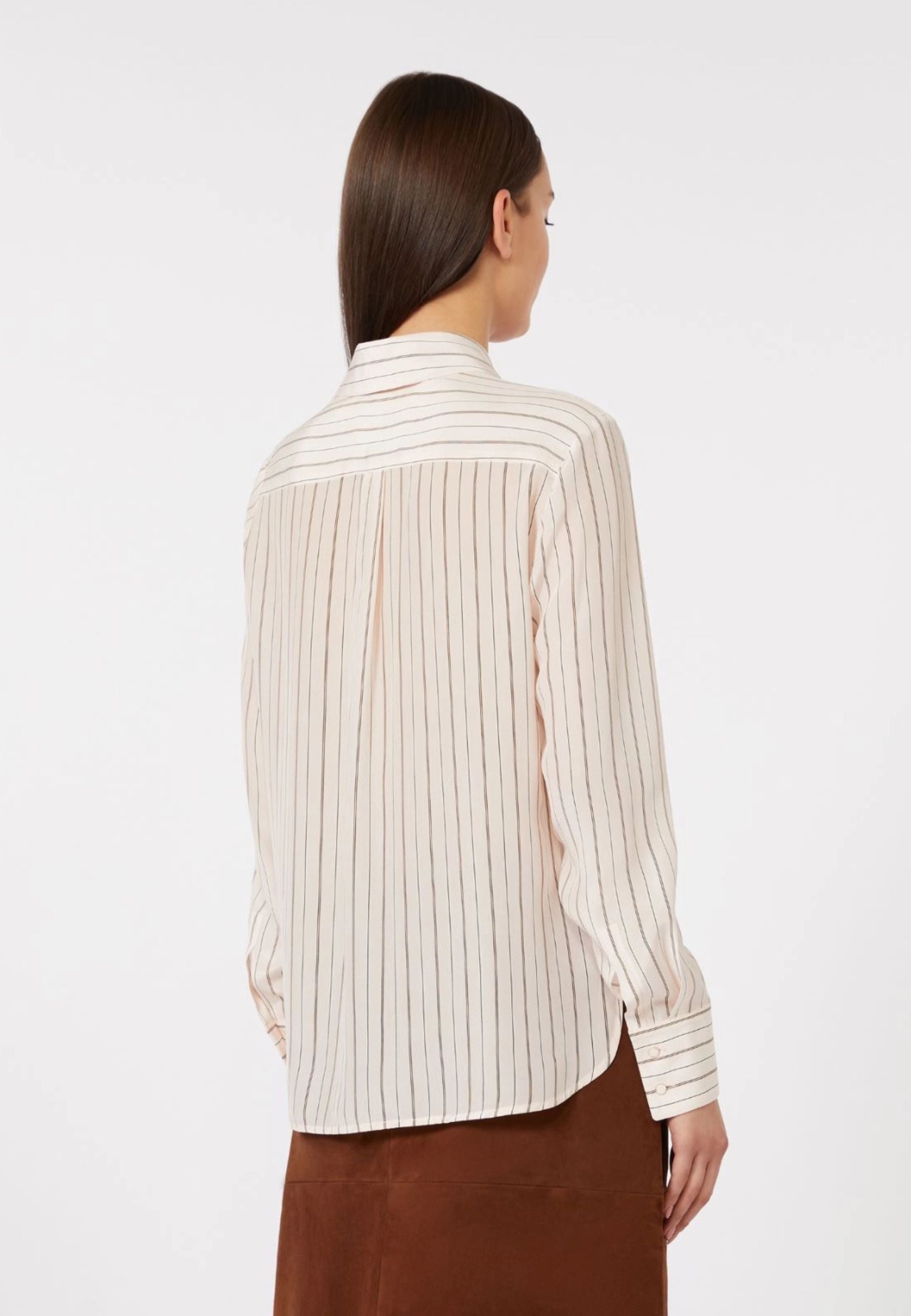 Max Mara - Camicia in crêpe de Chine di seta stampato rosa 