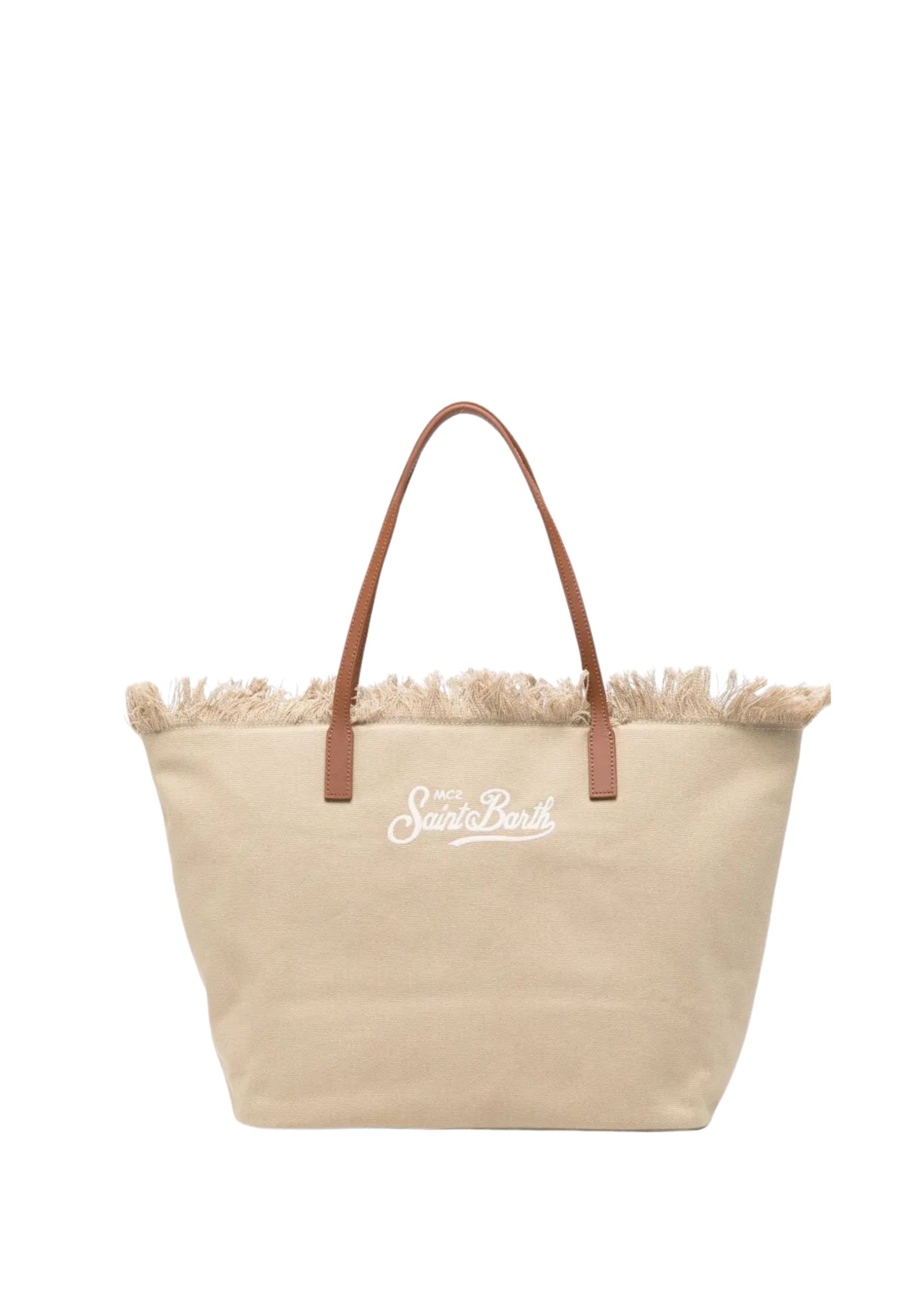 City Bag Fringe in canvas di cotone beige 