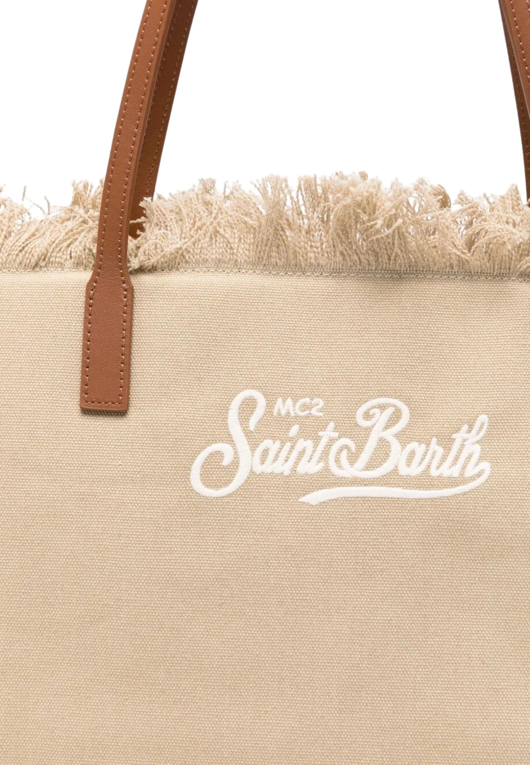 City Bag Fringe in canvas di cotone beige 