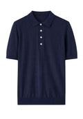 Paolo Pecora - Poloshirt aus Seide und Baumwolle in Marineblau mit Perlmuttknöpfen