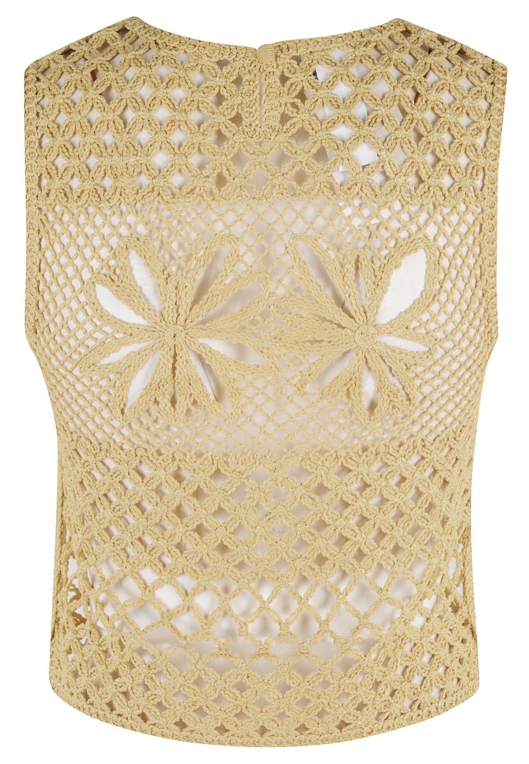 Top smanicato in crochet traforato con motivo floreale 