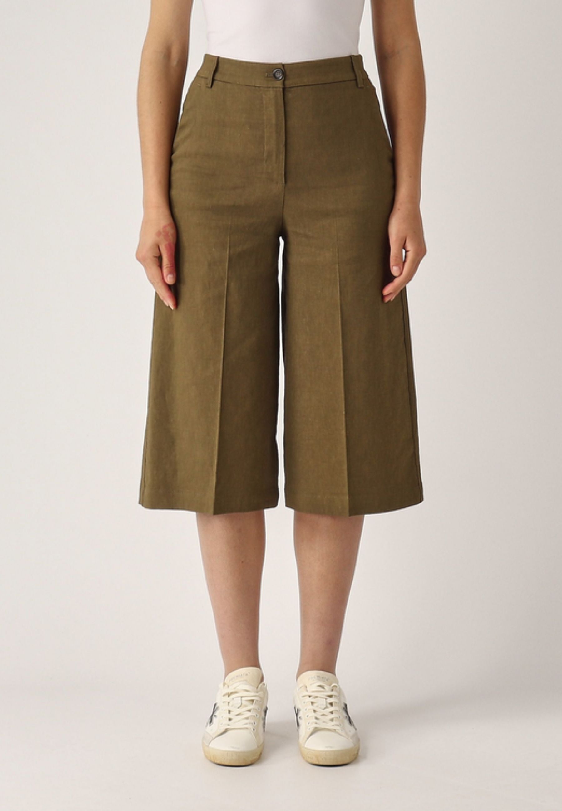 PINKO - Bermuda Donna Raccontami in Misto Lino Stretch | Oliva 